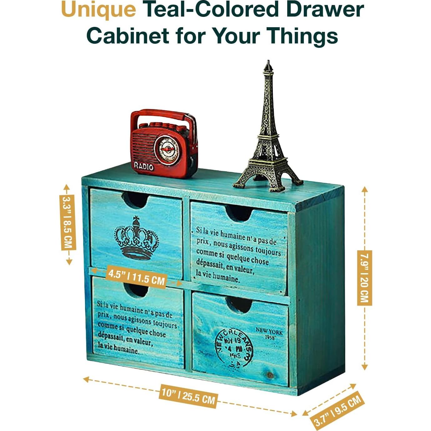 Organizador de Escritorio Woodaholic Teal 4 Cajones Madera