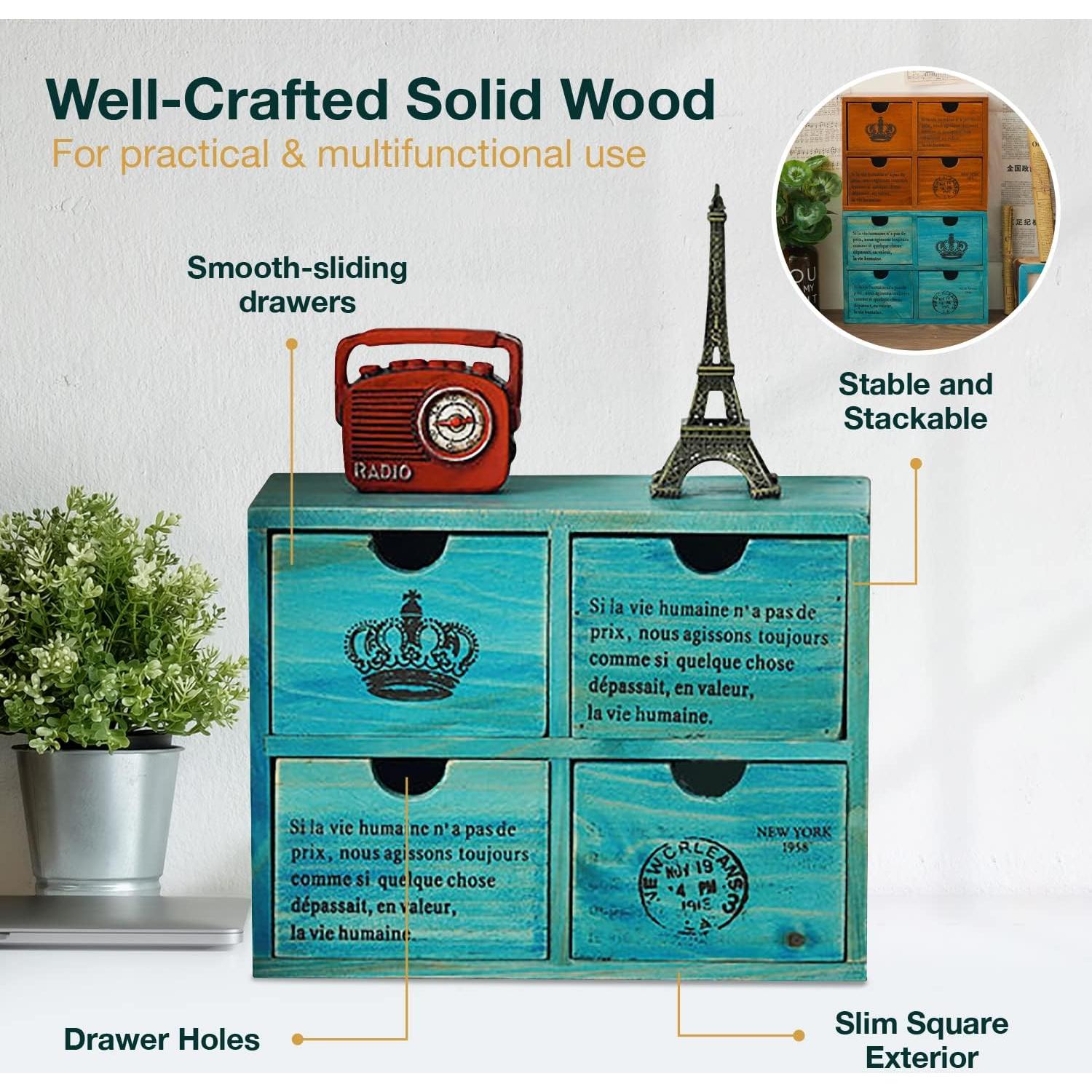 Organizador de Escritorio Woodaholic Teal 4 Cajones Madera