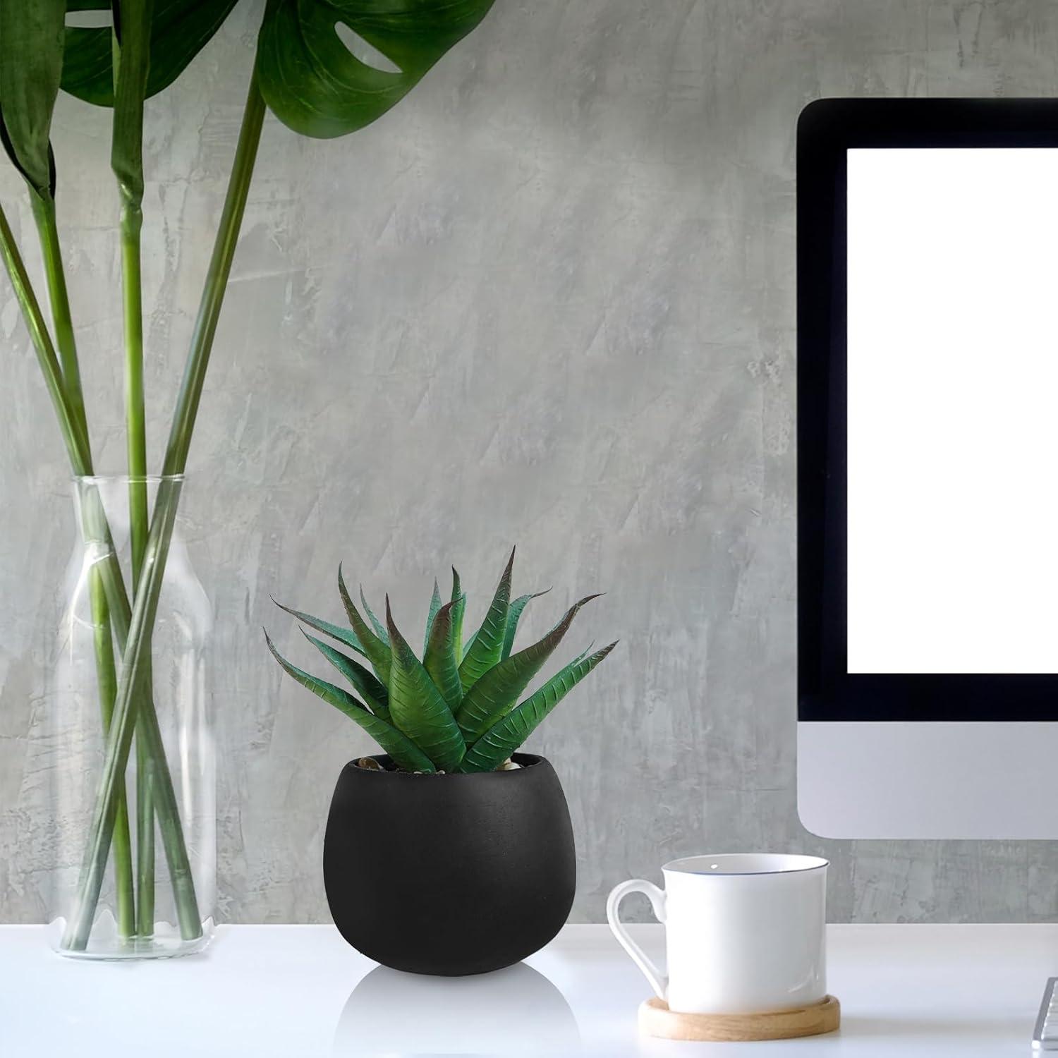 Winlyn Juego de 3 Plantas Suculentas Artificiales en Macetas Negras