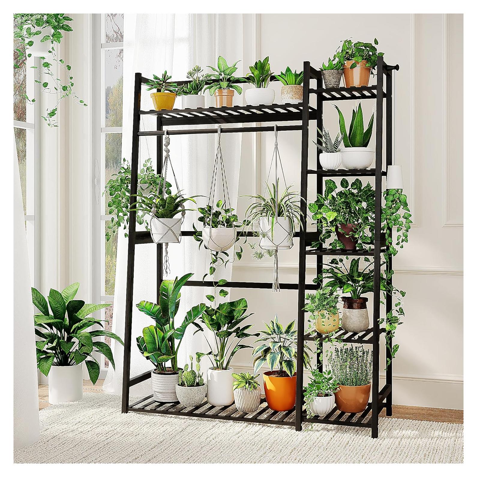 Estante de Plantas Bamworld 5 Niveles 139.9 cm Negro Bambú