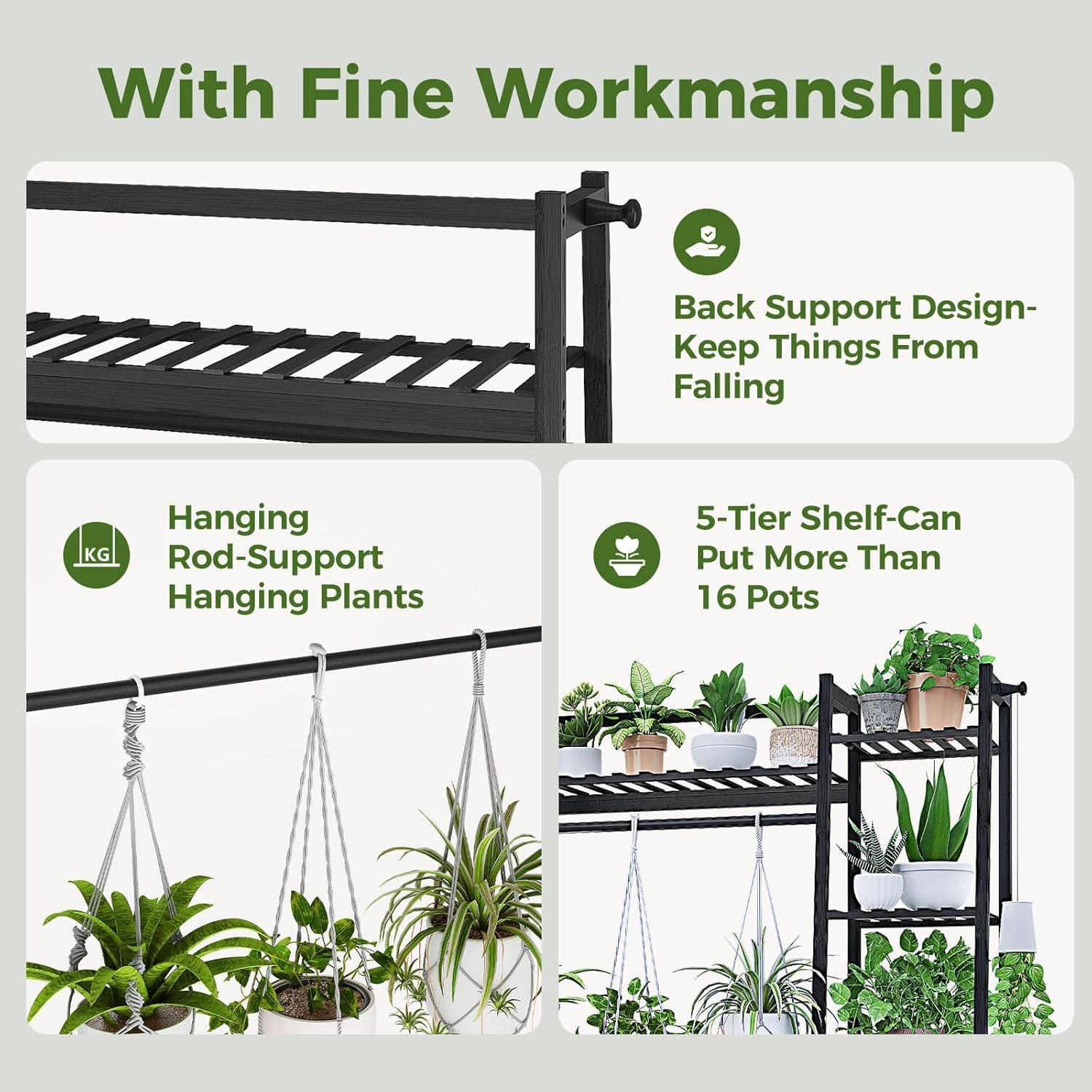 Estante de Plantas Bamworld 5 Niveles 139.9 cm Negro Bambú