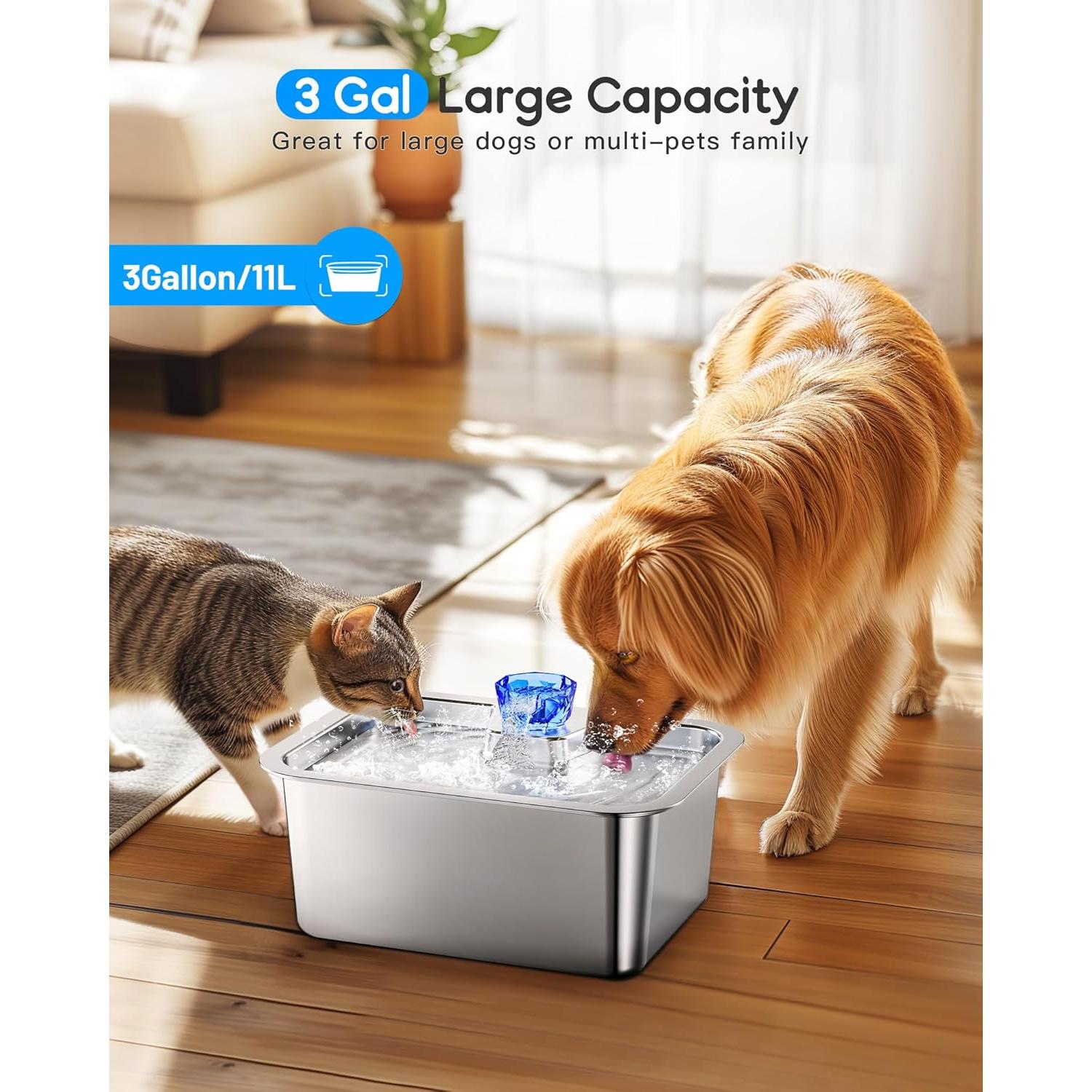 Fuente de Agua para Perros Grandes 11L Acero Inoxidable lesotc