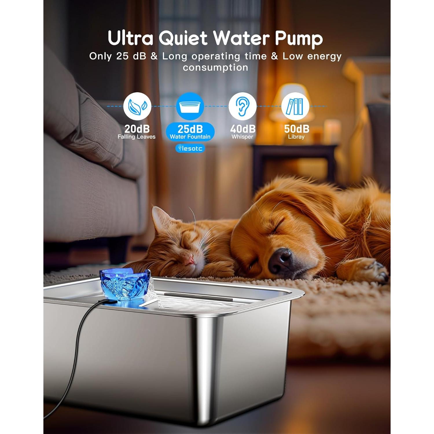 Fuente de Agua para Perros Grandes 11L Acero Inoxidable lesotc