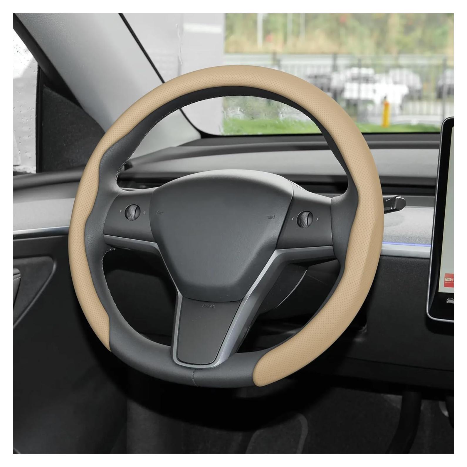 Cubierta de Volante de Cuero Nappa Frani Beige 38 cm Antideslizante