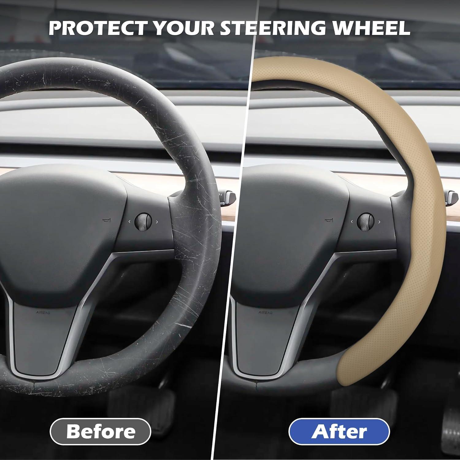 Cubierta de Volante de Cuero Nappa Frani Beige 38 cm Antideslizante