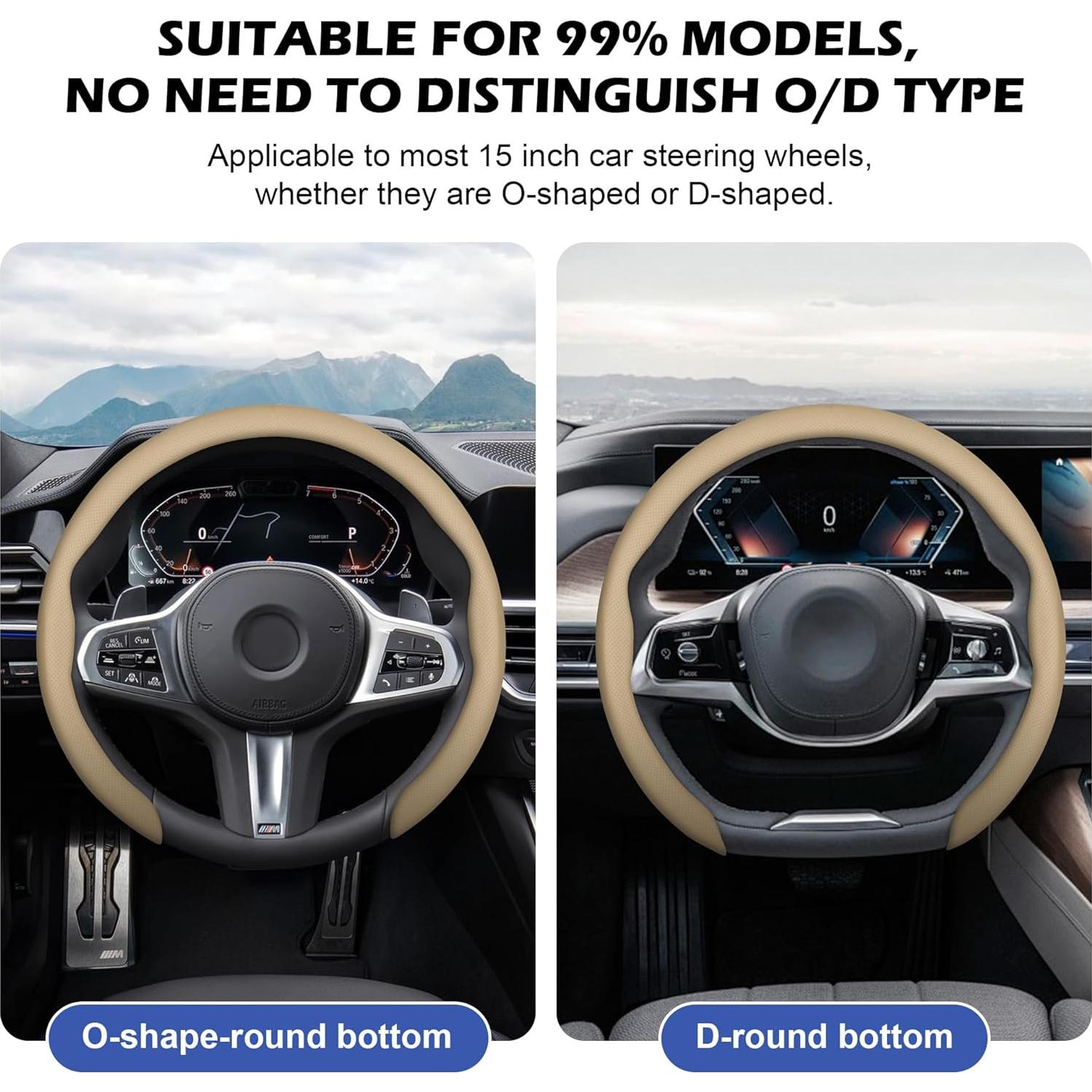 Cubierta de Volante de Cuero Nappa Frani Beige 38 cm Antideslizante