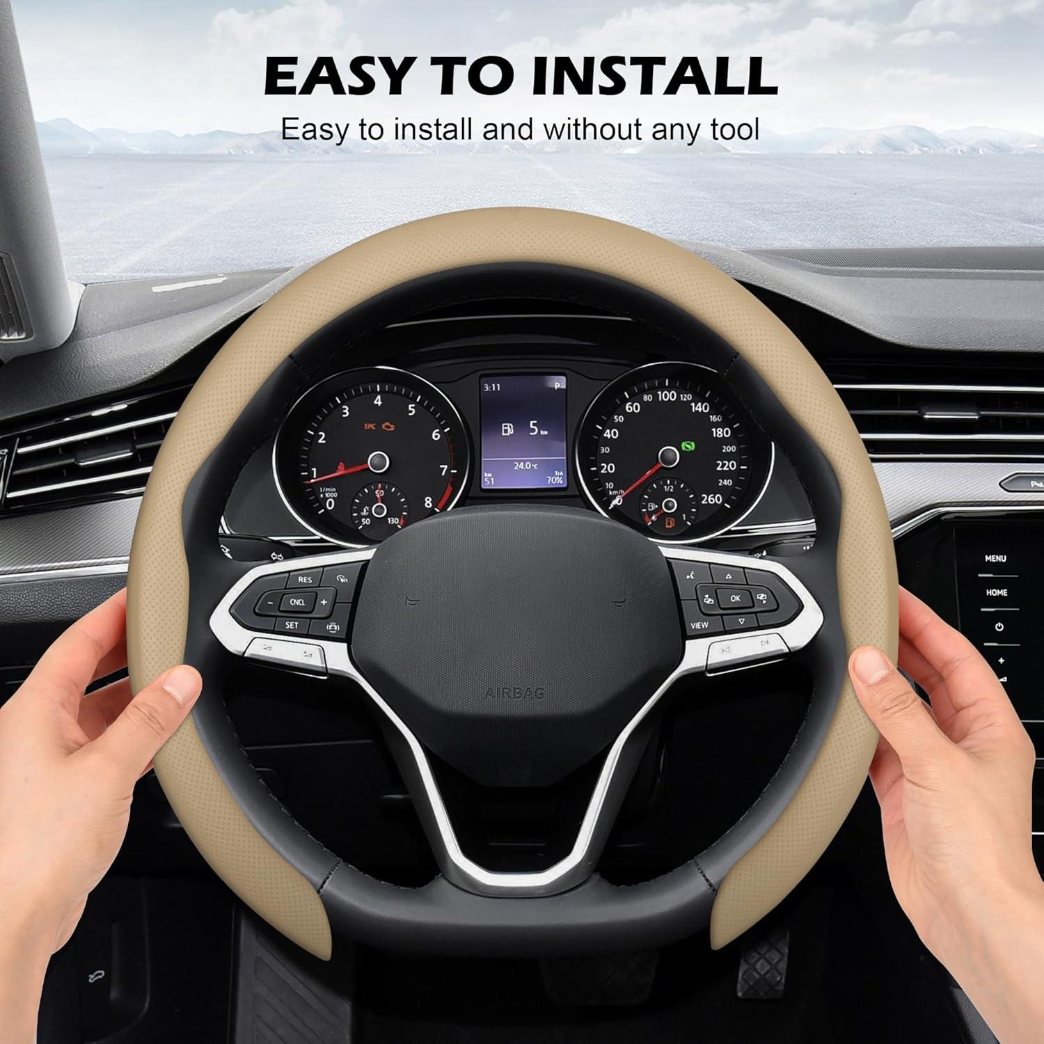 Cubierta de Volante de Cuero Nappa Frani Beige 38 cm Antideslizante