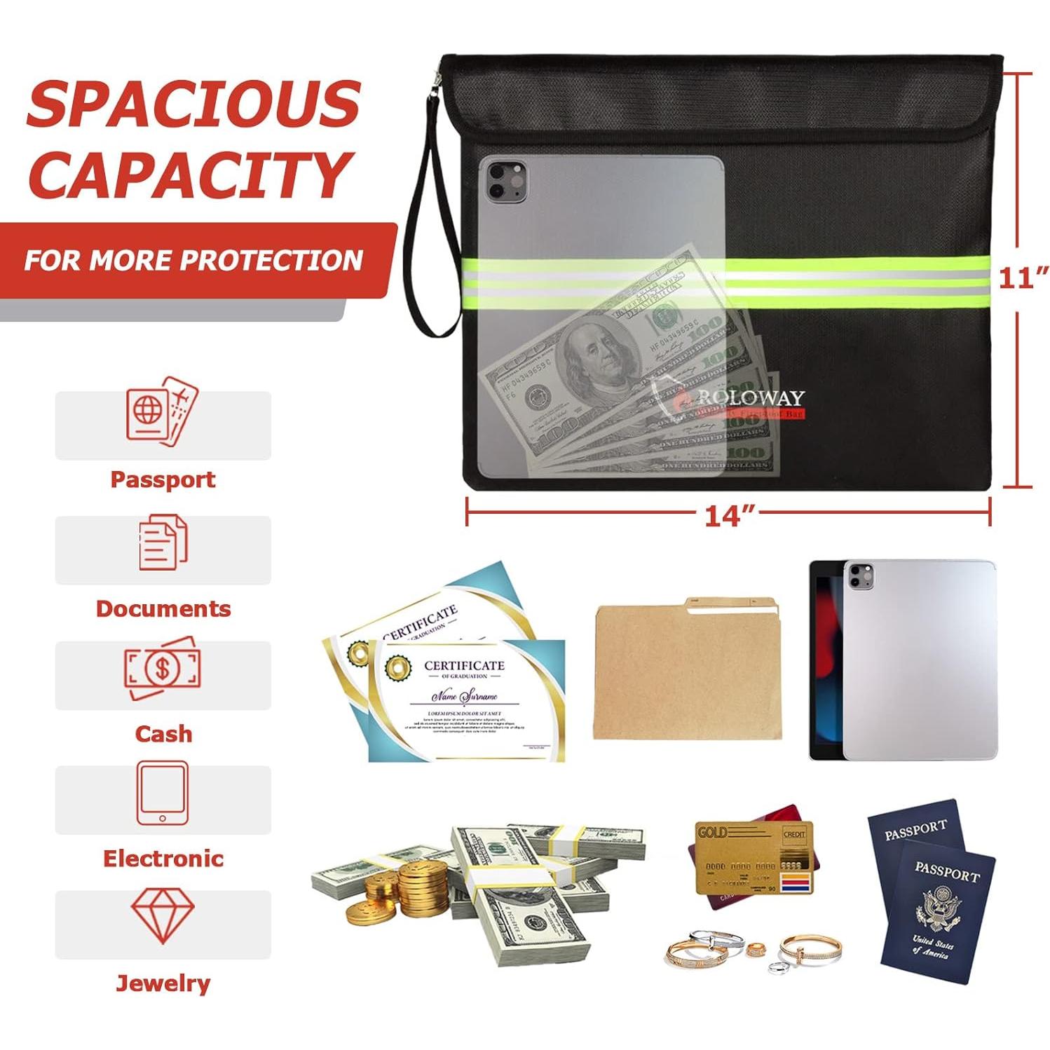 Bolsa Ignífuga ROLOWAY 35.56x27.94cm con Cremallera Negra