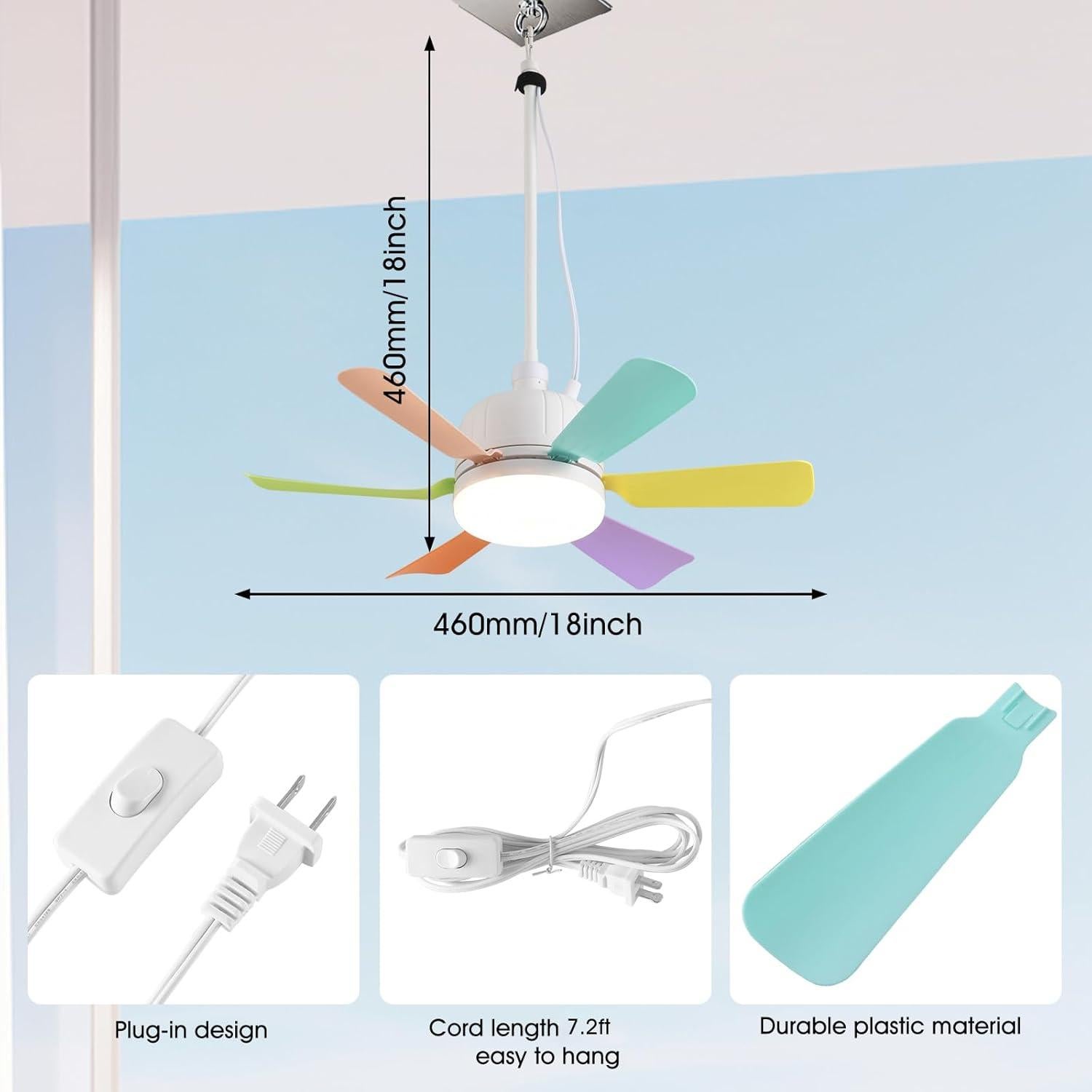 Ventilador de Techo Portátil AHAWILL 18" con Luz LED y Control Remoto
