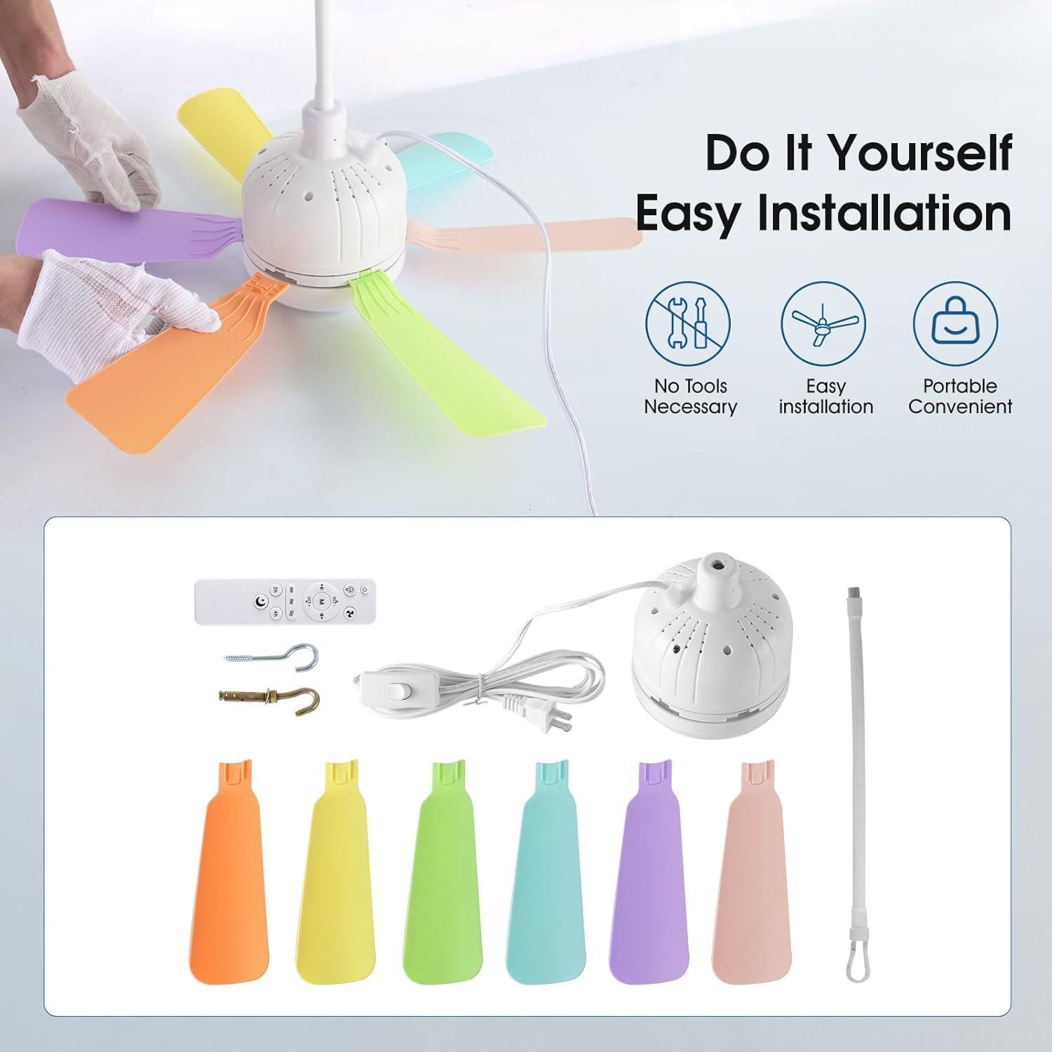 Ventilador de Techo Portátil AHAWILL 18" con Luz LED y Control Remoto