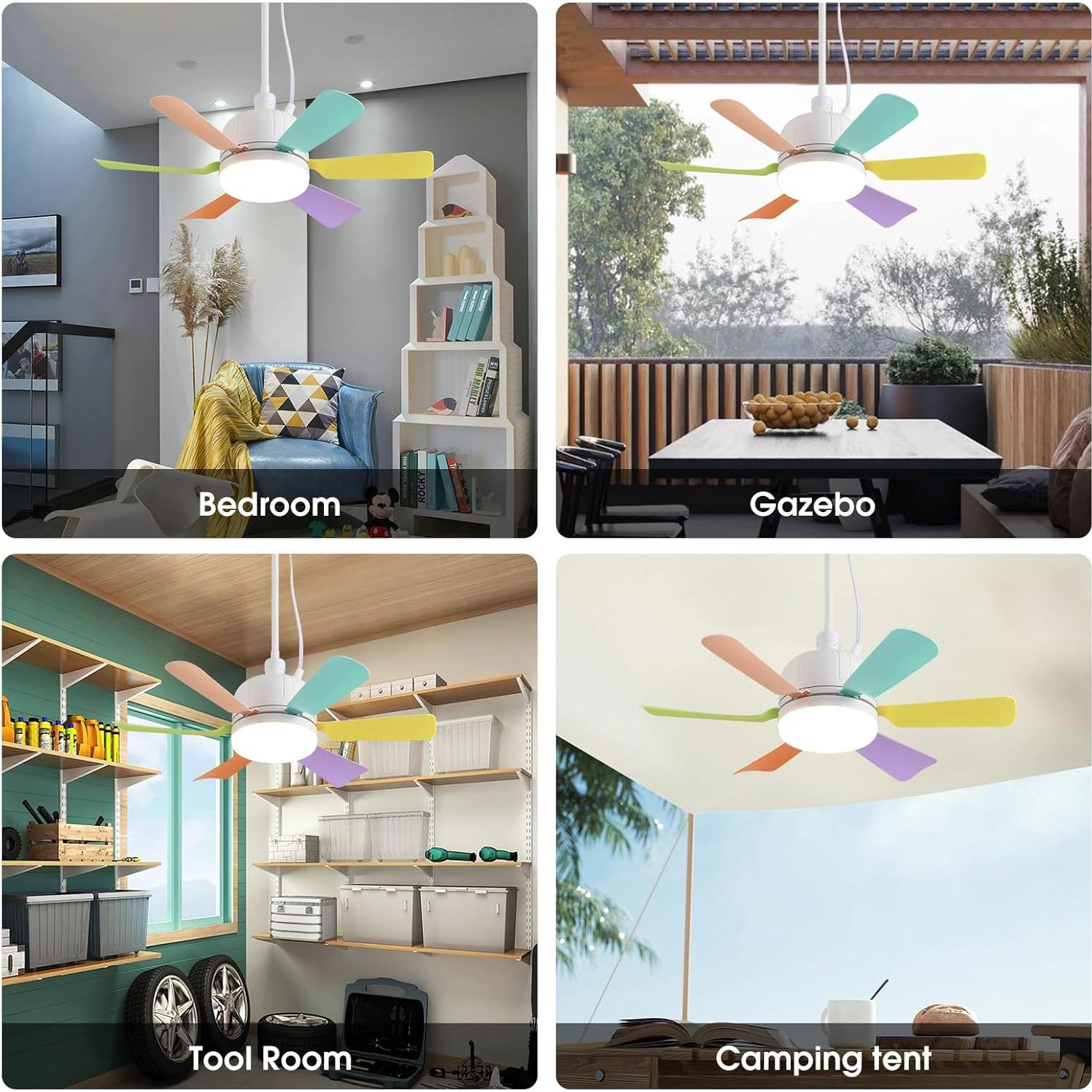 Ventilador de Techo Portátil AHAWILL 18" con Luz LED y Control Remoto