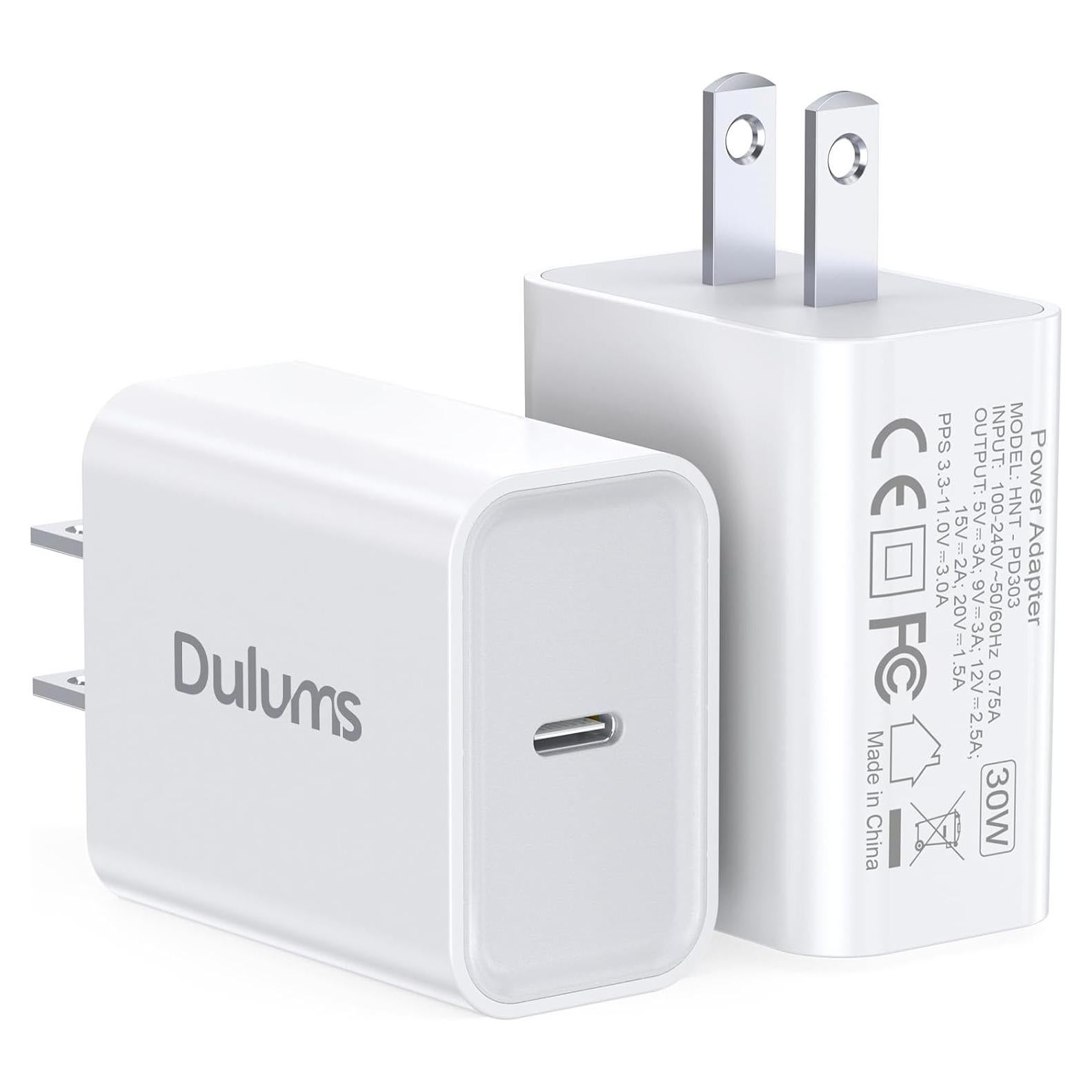 Cargador Rápido USB C 30W Dulums - 2 Pack Compatible iPhone