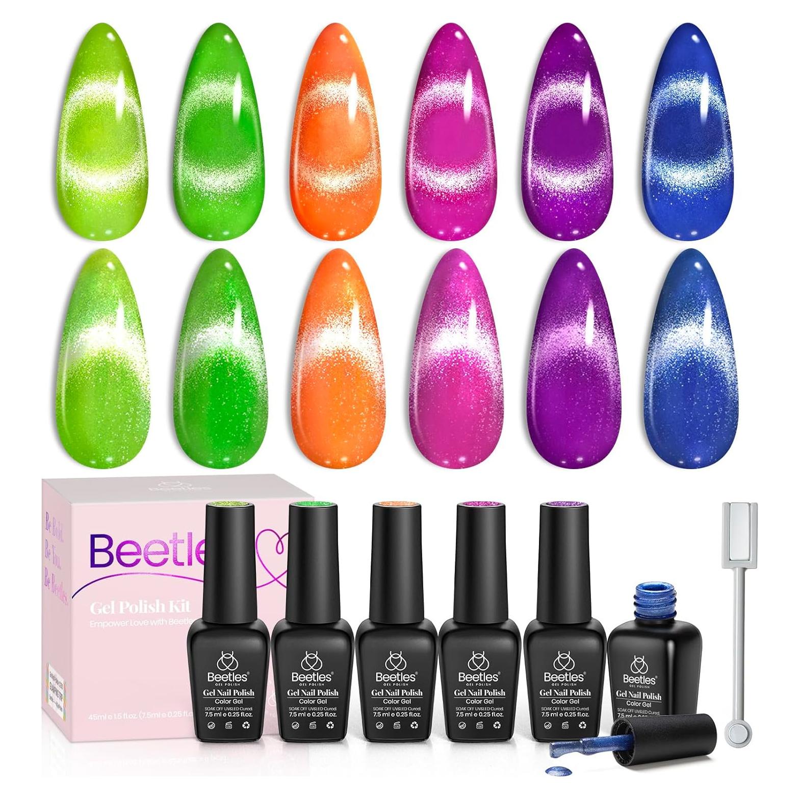 Kit de Esmalte de Uñas Gel Cat Eye Beetles - 6 Colores Neón