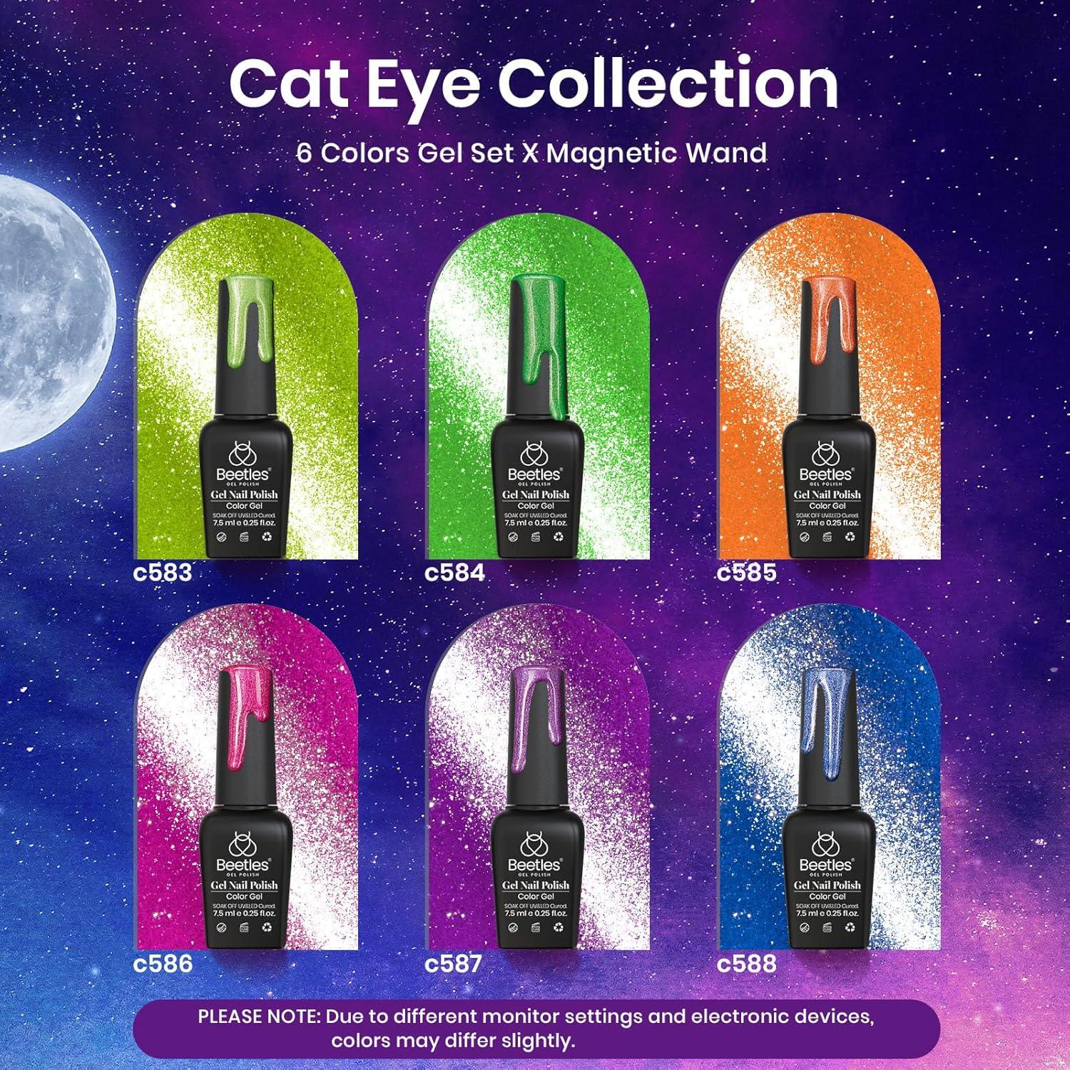 Kit de Esmalte de Uñas Gel Cat Eye Beetles - 6 Colores Neón
