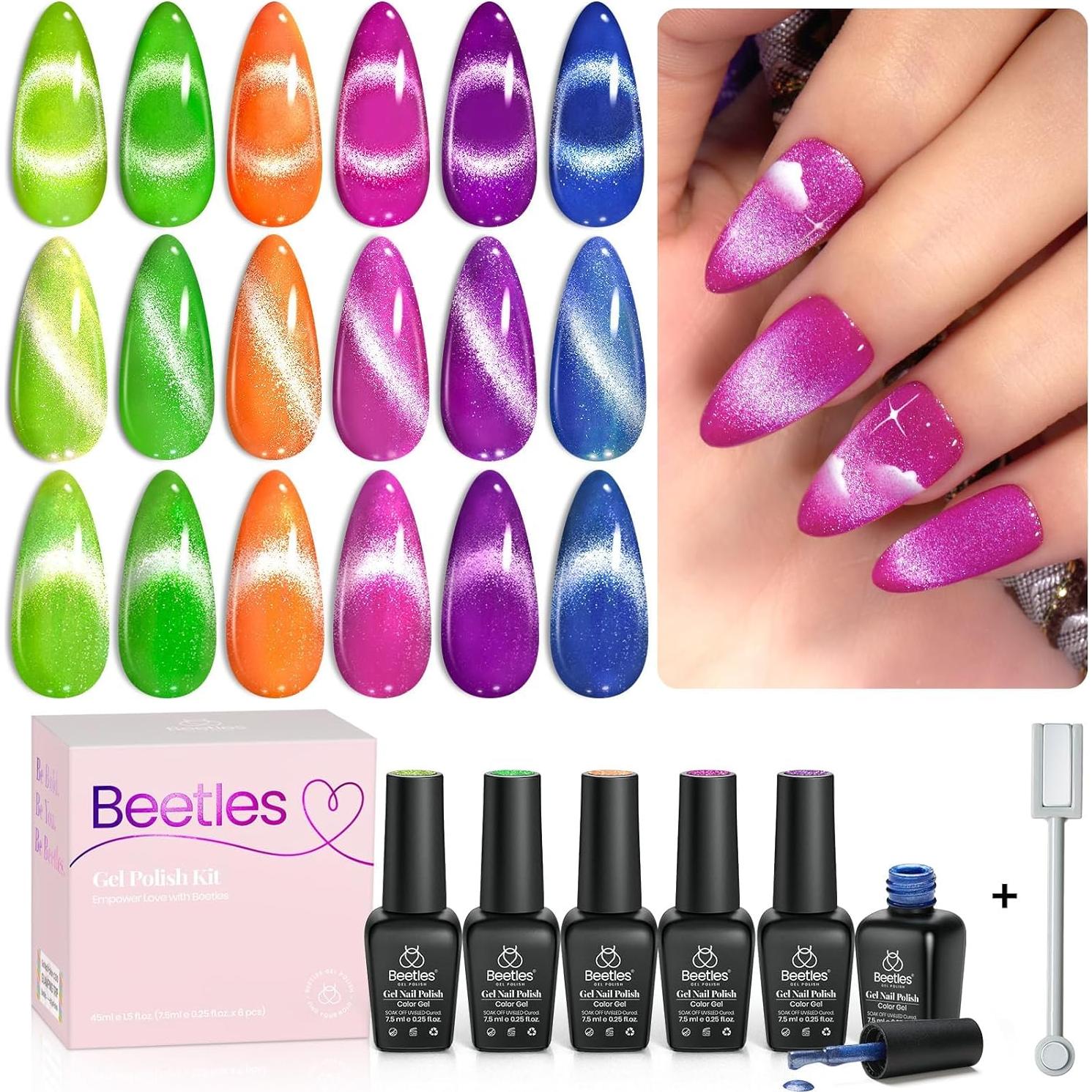 Kit de Esmalte de Uñas Gel Cat Eye Beetles - 6 Colores Neón
