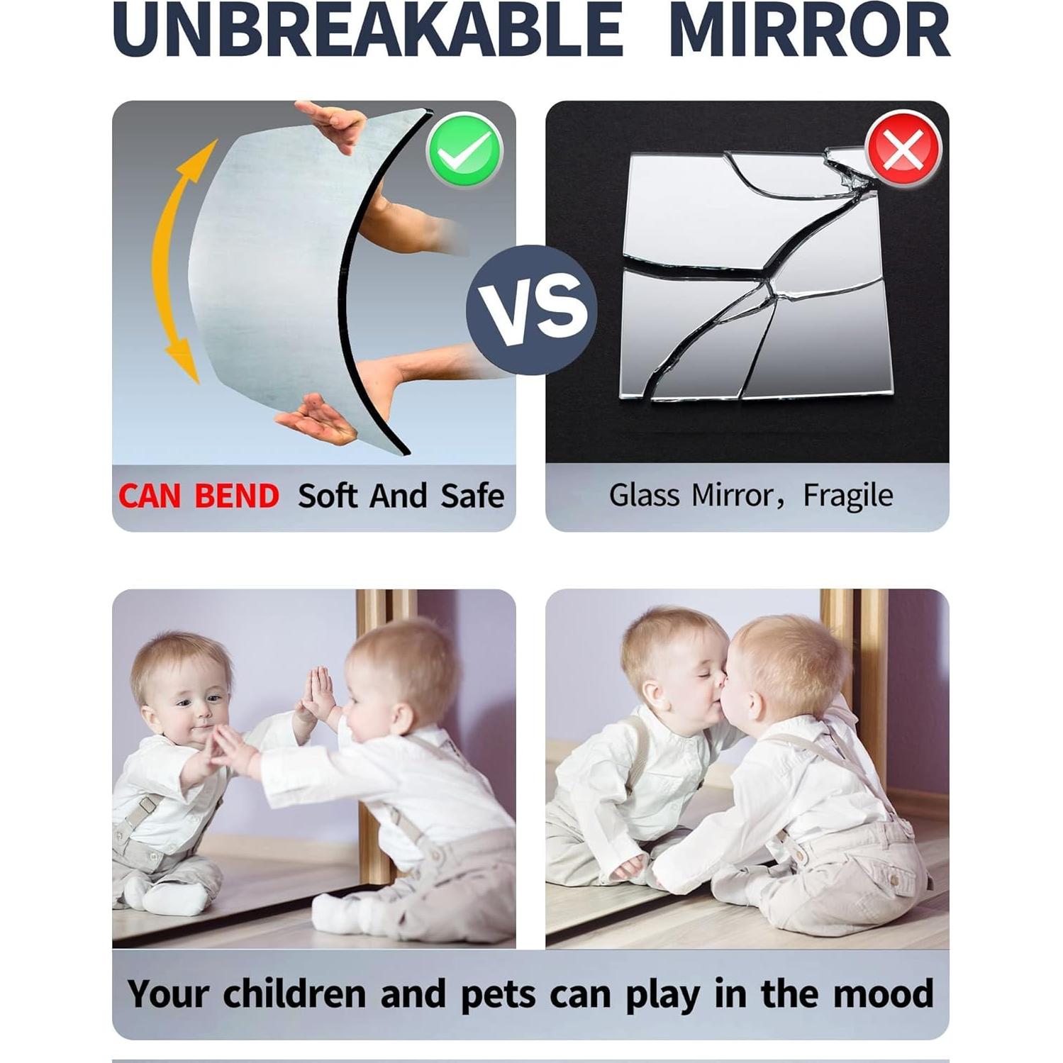 Espejos de Pared Acrílicos Irrompibles Quegau 4 Pcs 25.4x25.4 cm