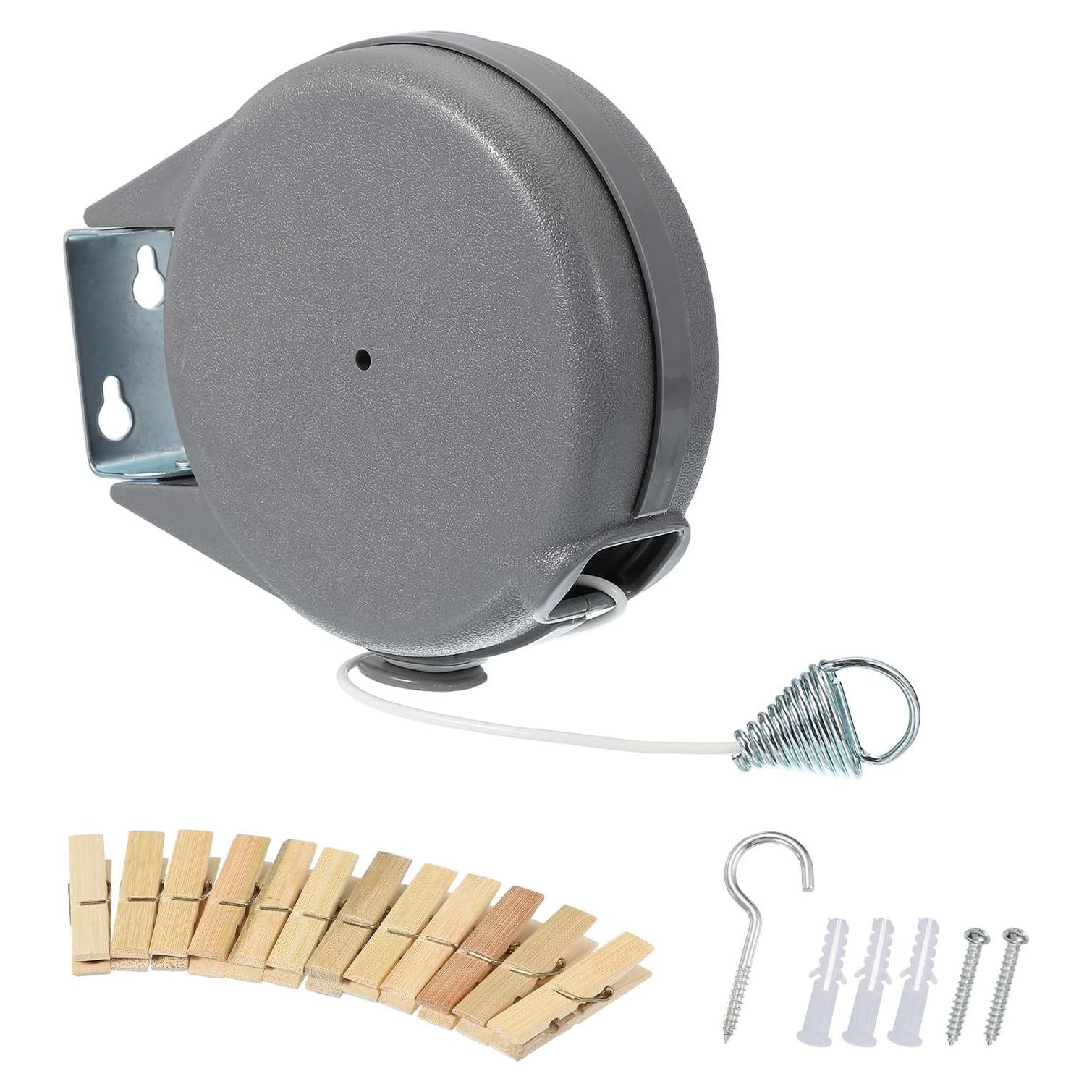 Cuerda Retráctil para Ropa uxcell 12m con 12 Pinzas Gris