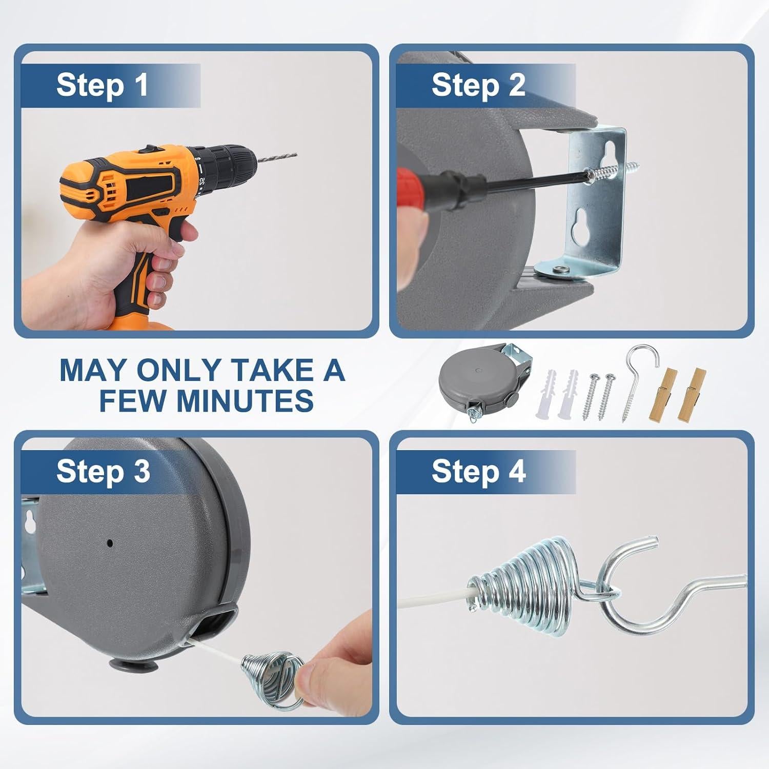 Cuerda Retráctil para Ropa uxcell 12m con 12 Pinzas Gris