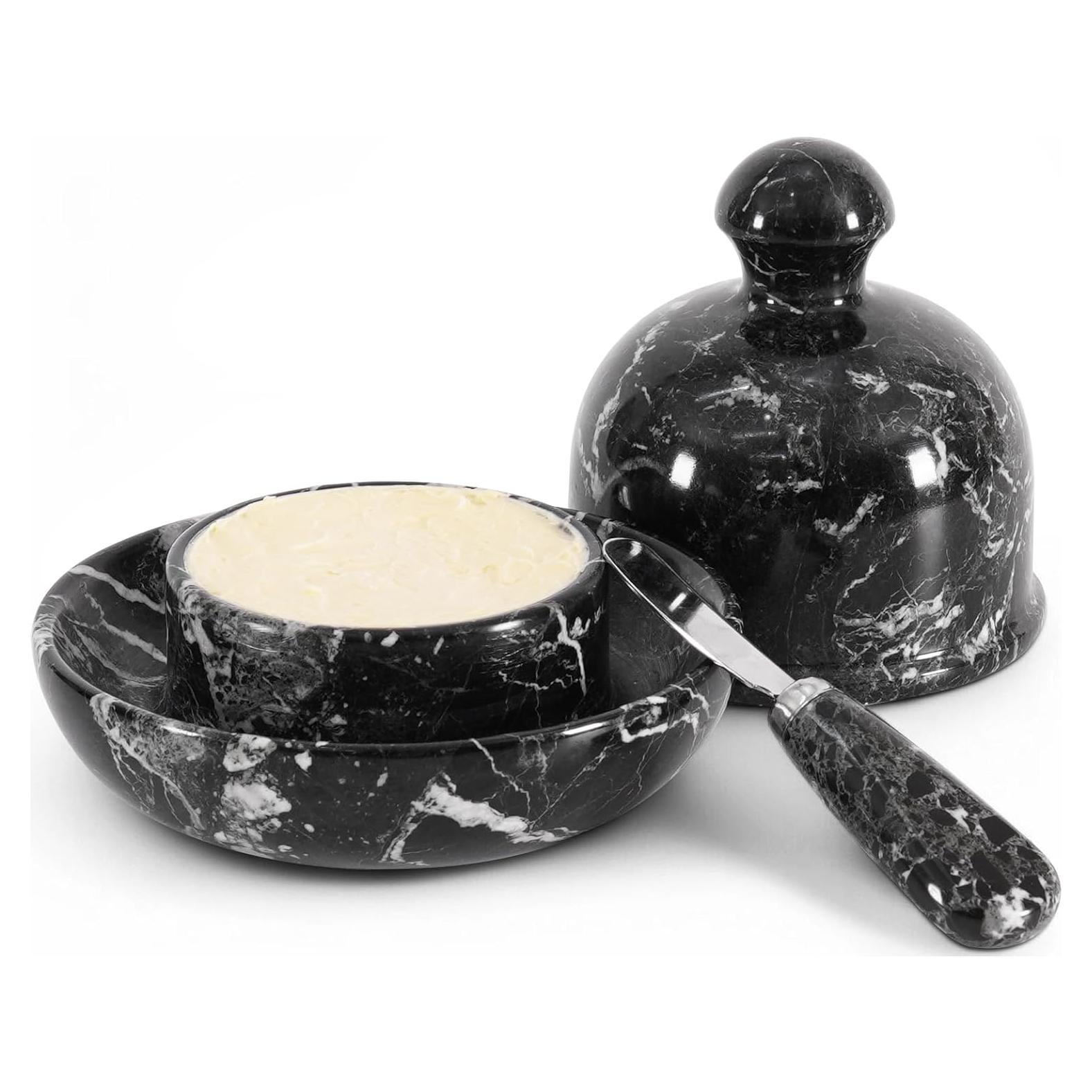 Plato de Mantequilla Radicaln de Mármol con Tapa 15 cm Negro