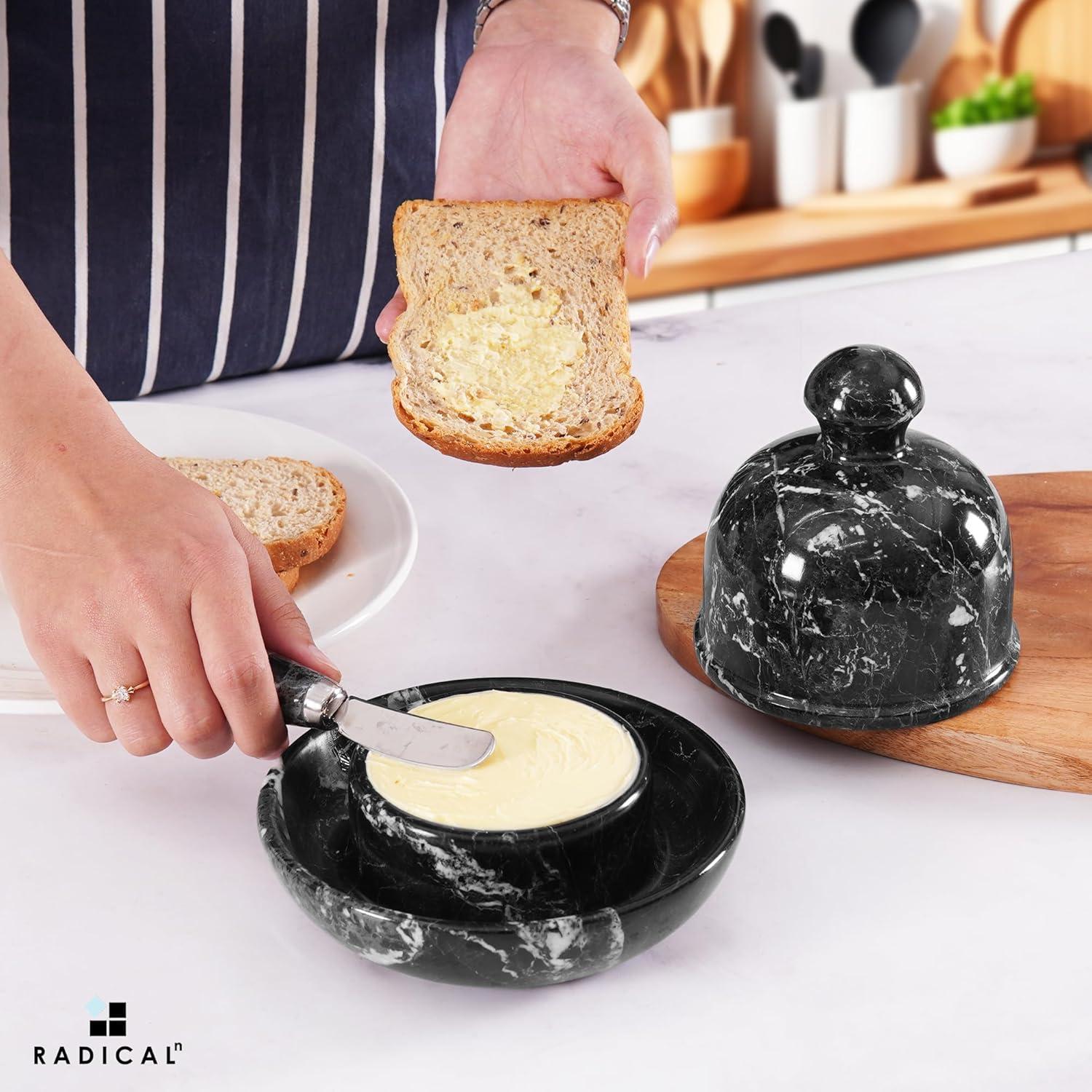 Plato de Mantequilla Radicaln de Mármol con Tapa 15 cm Negro