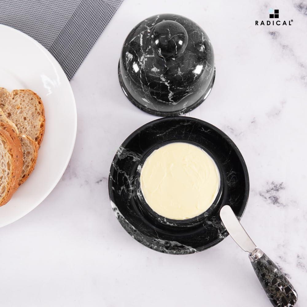 Plato de Mantequilla Radicaln de Mármol con Tapa 15 cm Negro