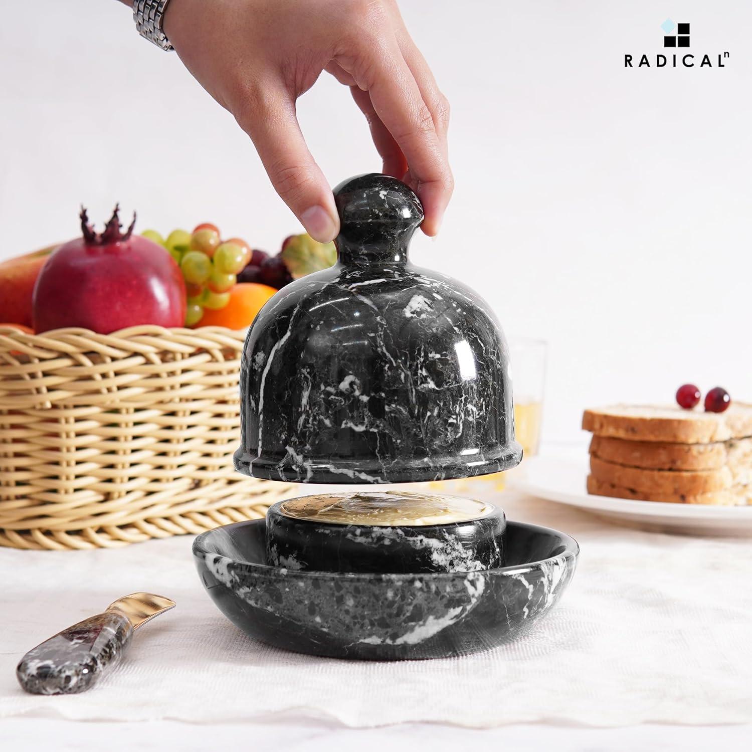 Plato de Mantequilla Radicaln de Mármol con Tapa 15 cm Negro