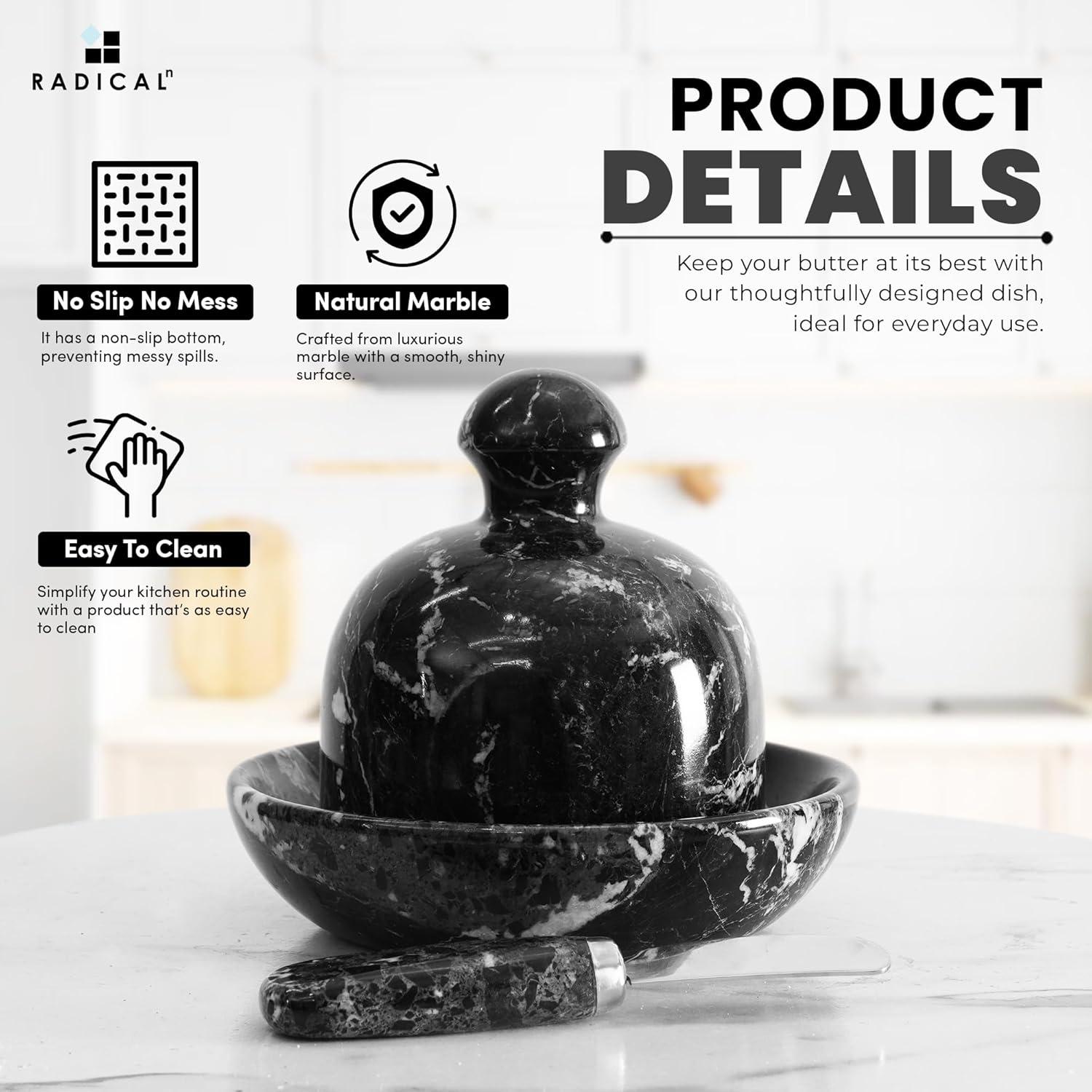 Plato de Mantequilla Radicaln de Mármol con Tapa 15 cm Negro