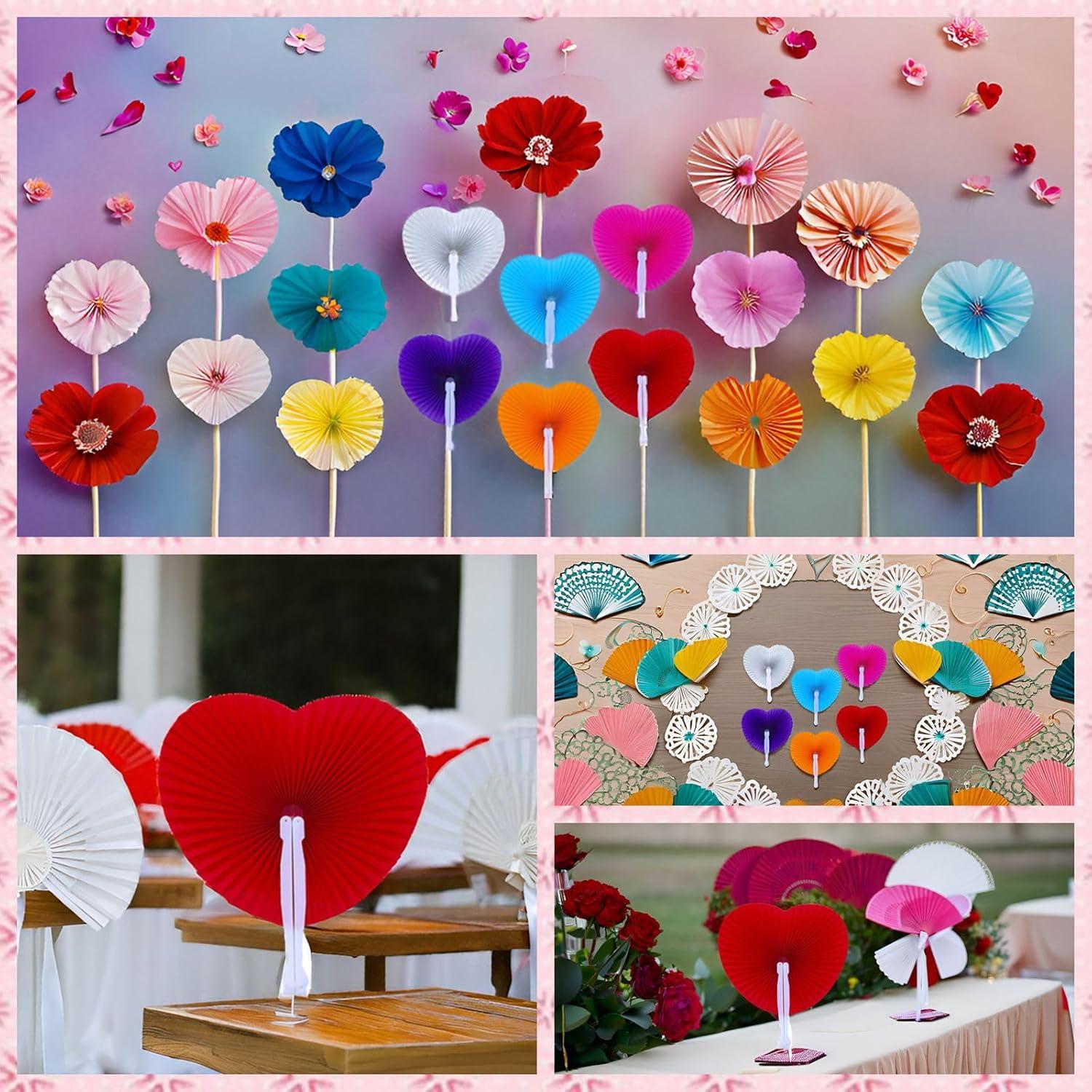 20 Abanicos de Papel Plegables Corazón Plateado Bestage