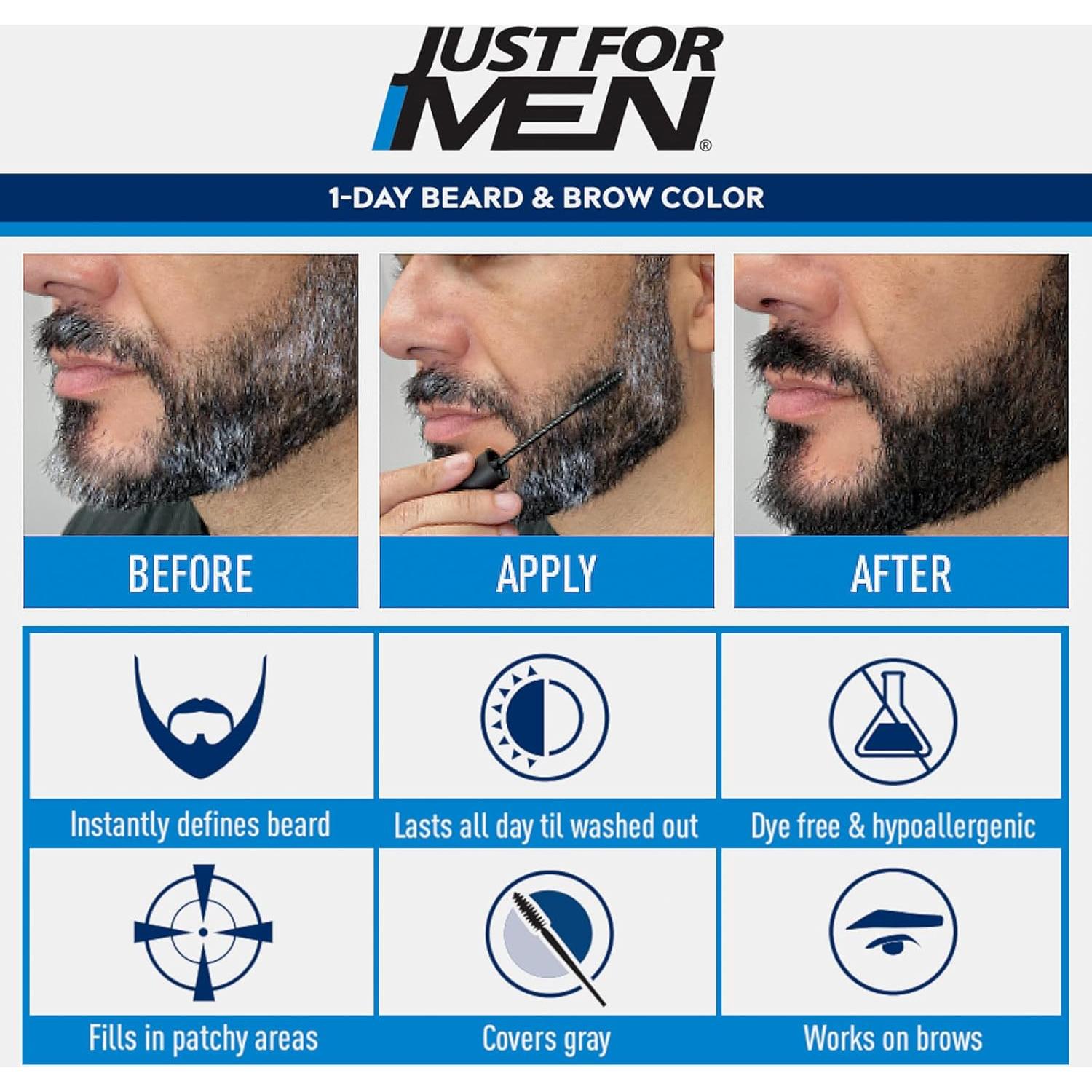 Just for Men Color Temporal para Barba y Cejas Negro - 1 Día