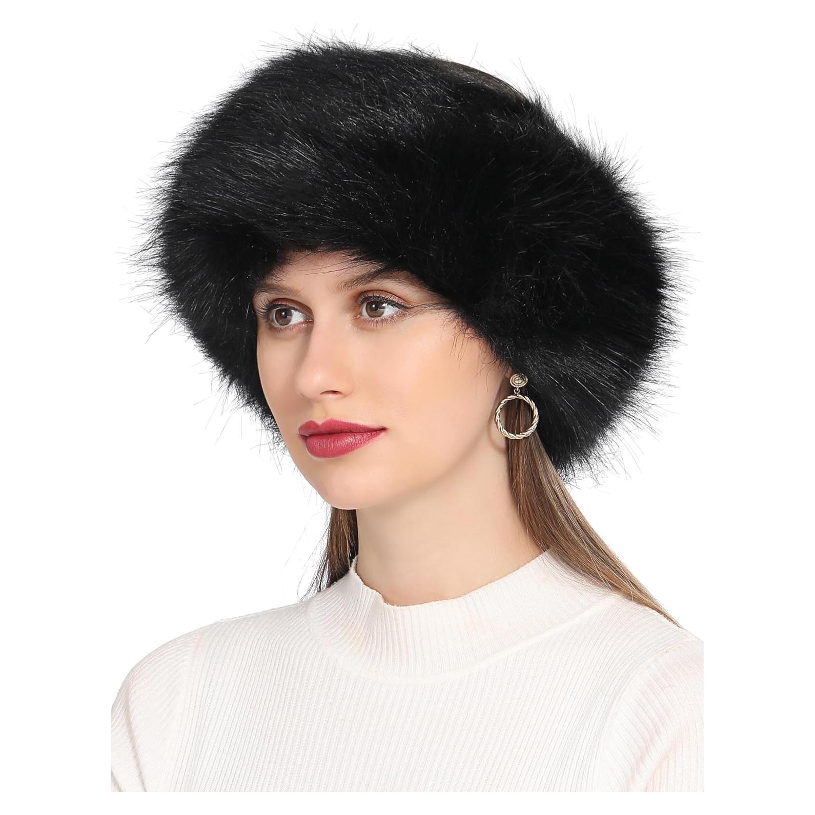 Diadema Calentadora de Oídos Piel Sintética Negra para Mujeres