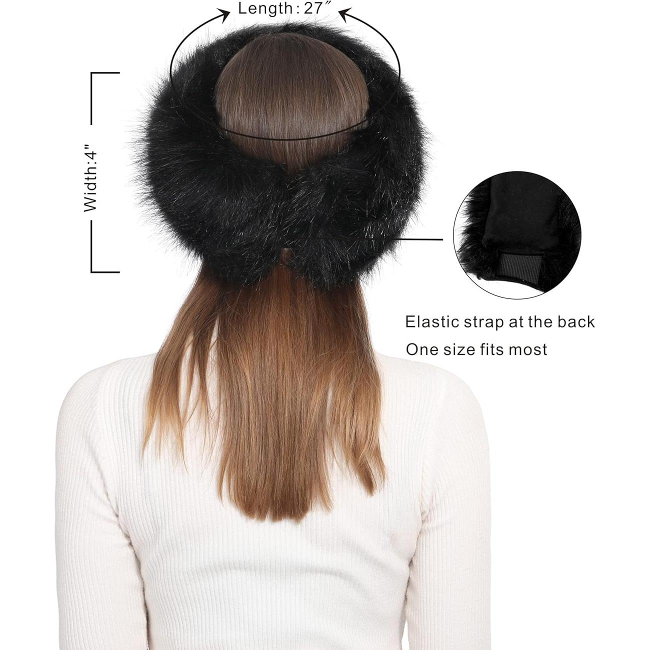 Diadema Calentadora de Oídos Piel Sintética Negra para Mujeres