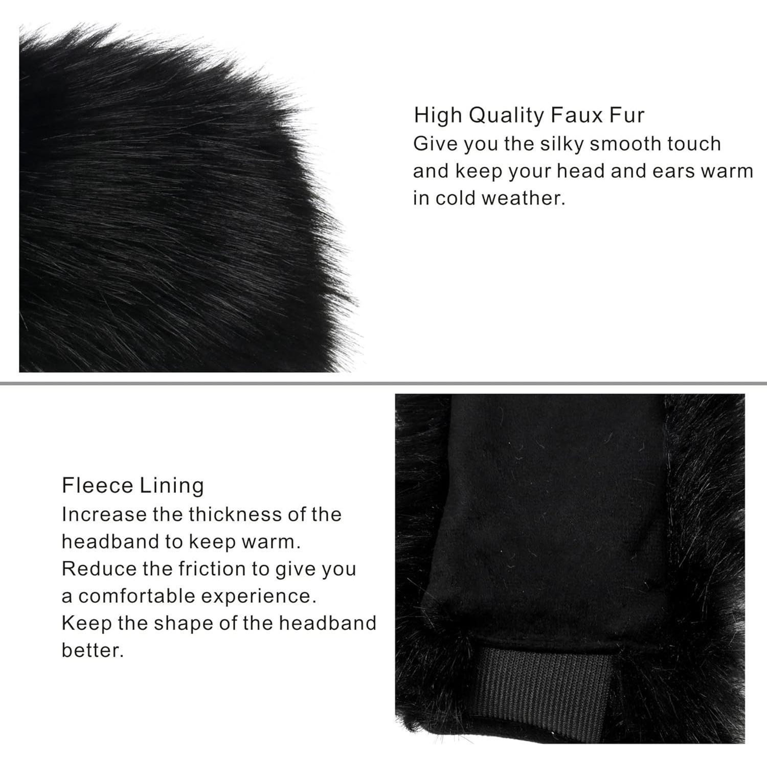 Diadema Calentadora de Oídos Piel Sintética Negra para Mujeres