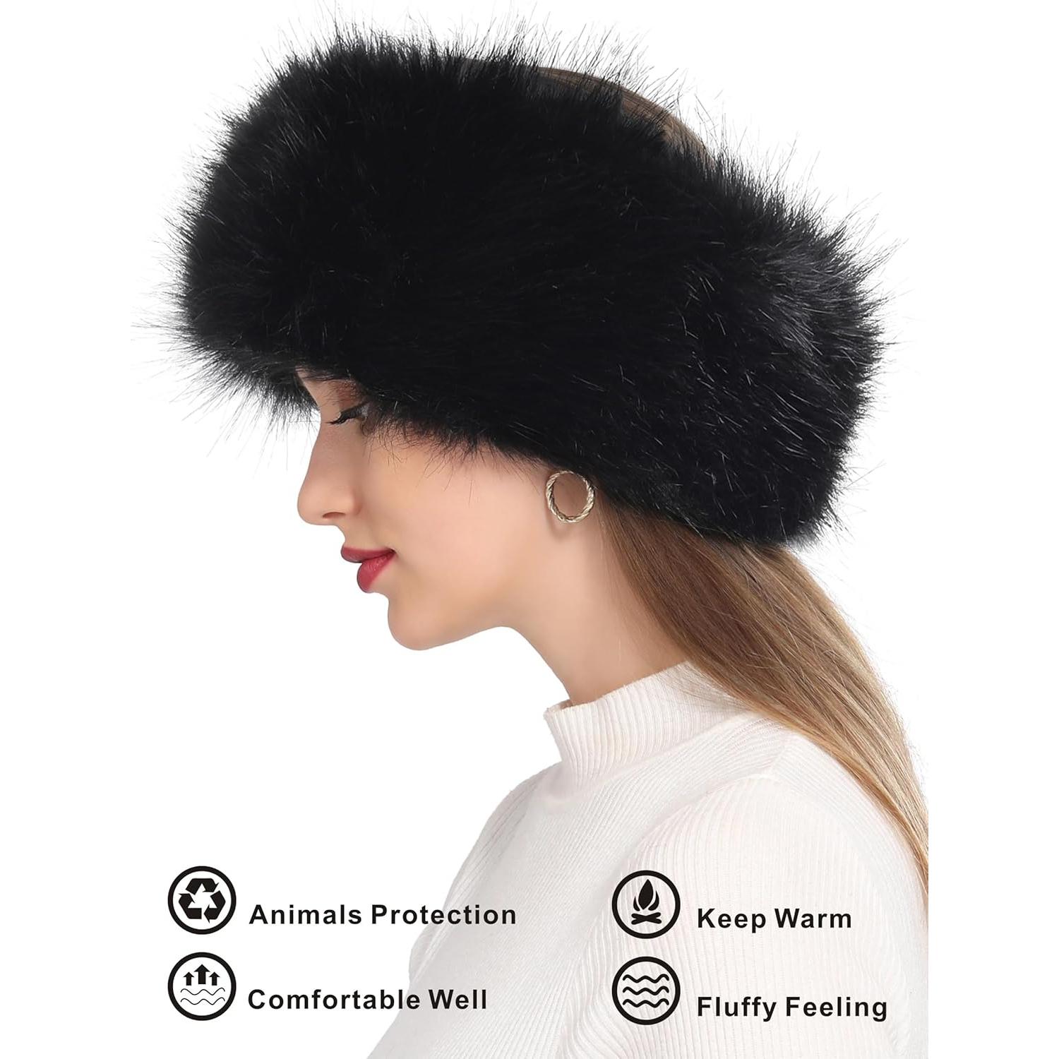 Diadema Calentadora de Oídos Piel Sintética Negra para Mujeres