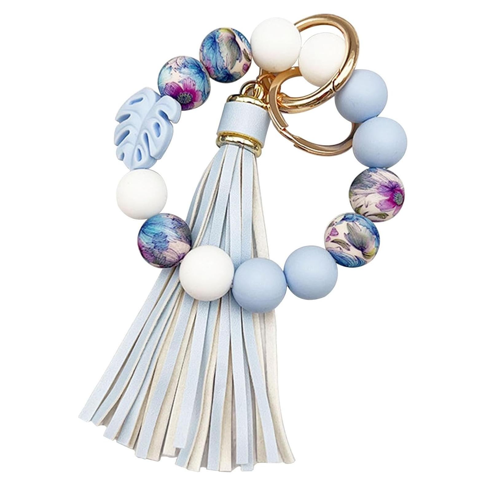 Llave de muñeca con cuentas de hoja Phamines azul