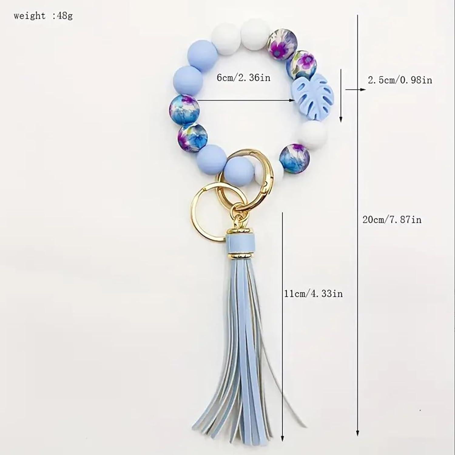 Llave de muñeca con cuentas de hoja Phamines azul