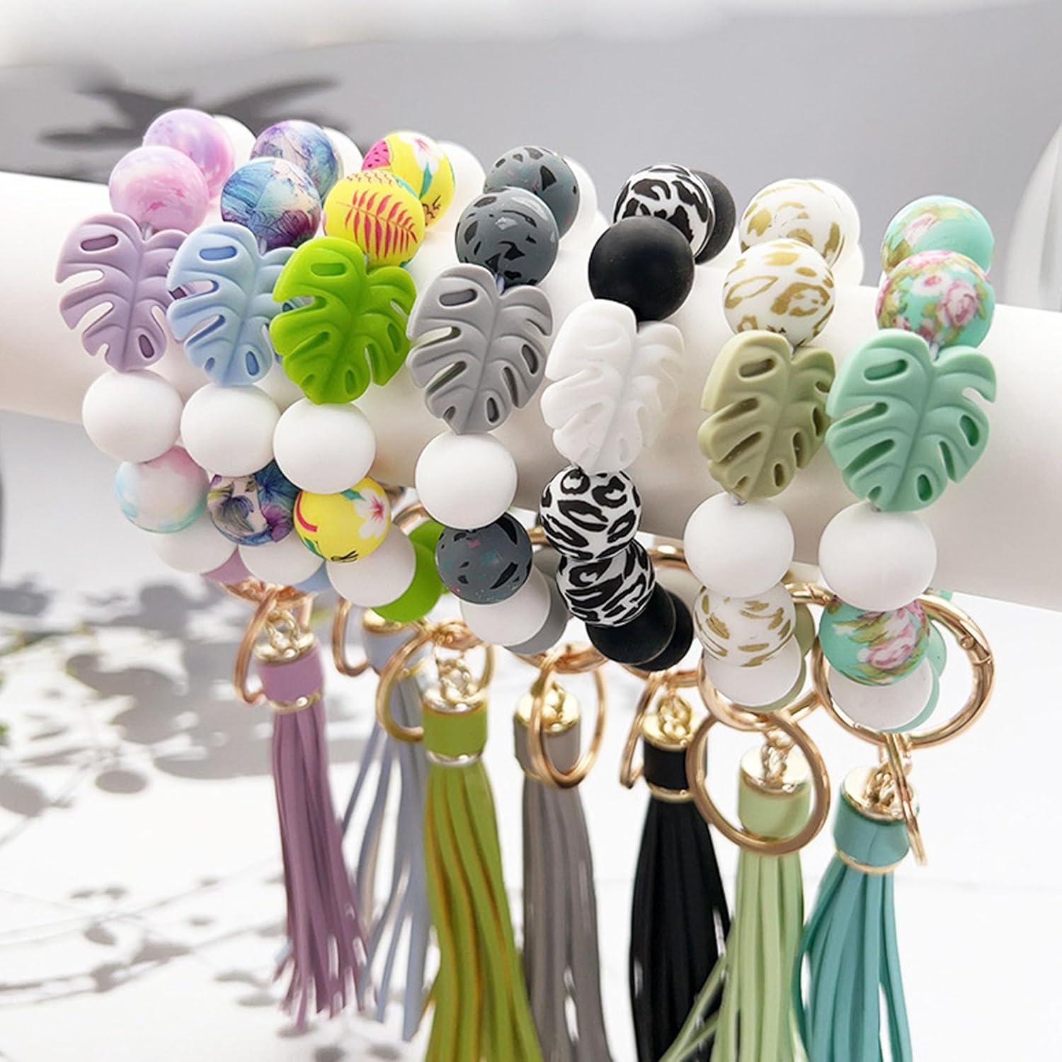 Llave de muñeca con cuentas de hoja Phamines azul