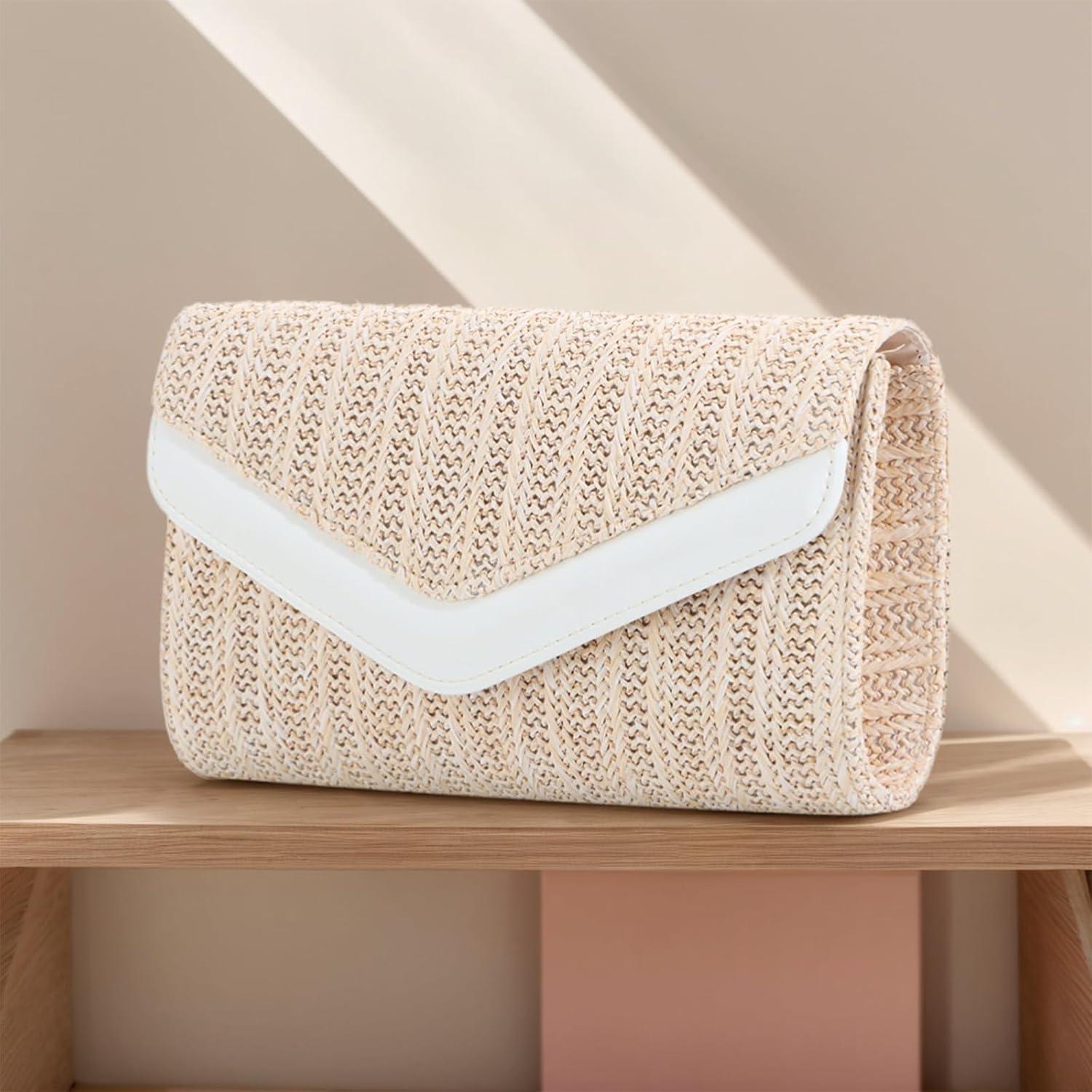 Bolso de paja Emprier tipo clutch para mujer beige 26x15 cm