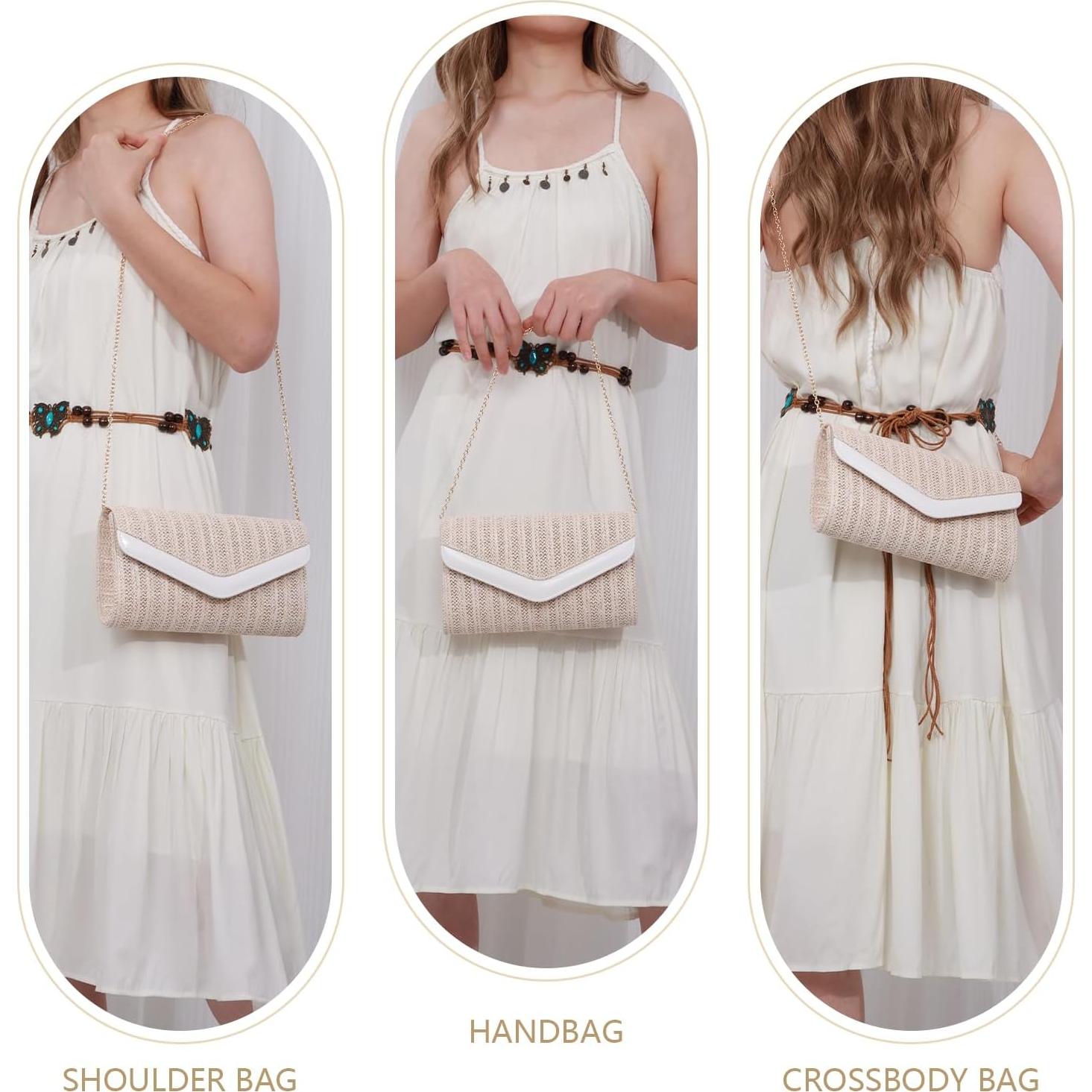 Bolso de paja Emprier tipo clutch para mujer beige 26x15 cm