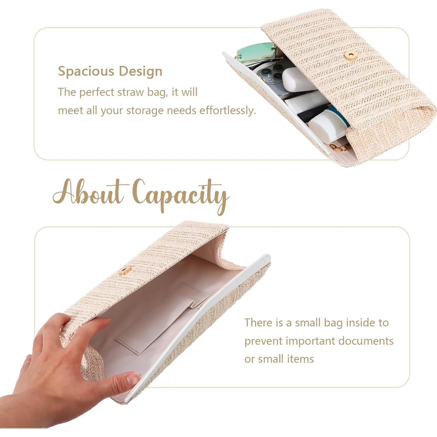 Bolso de paja Emprier tipo clutch para mujer beige 26x15 cm