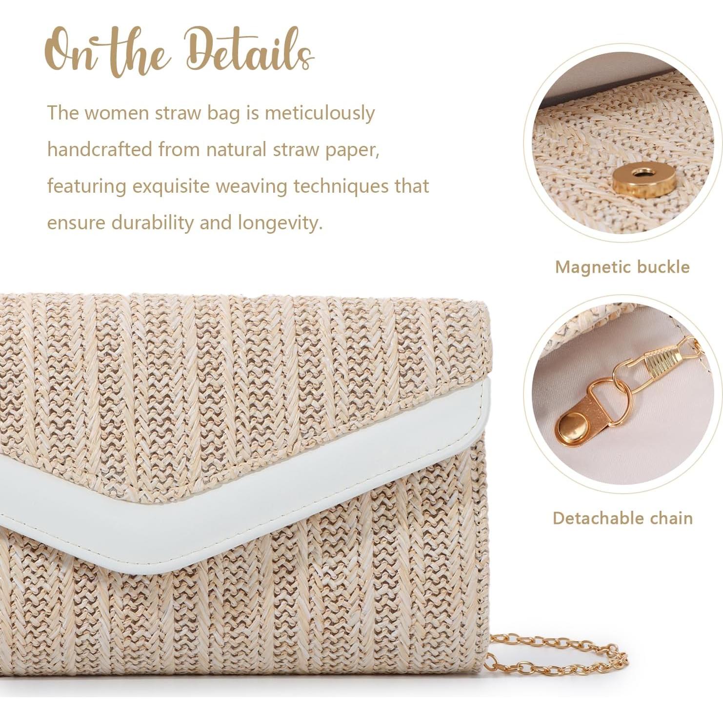 Bolso de paja Emprier tipo clutch para mujer beige 26x15 cm