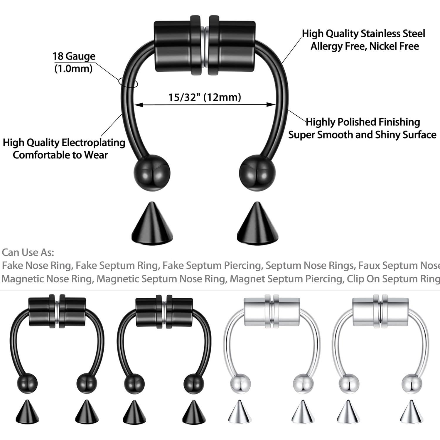 Aros Nasales Falsos 10 Pcs Acero Inoxidable Clip On Joyería