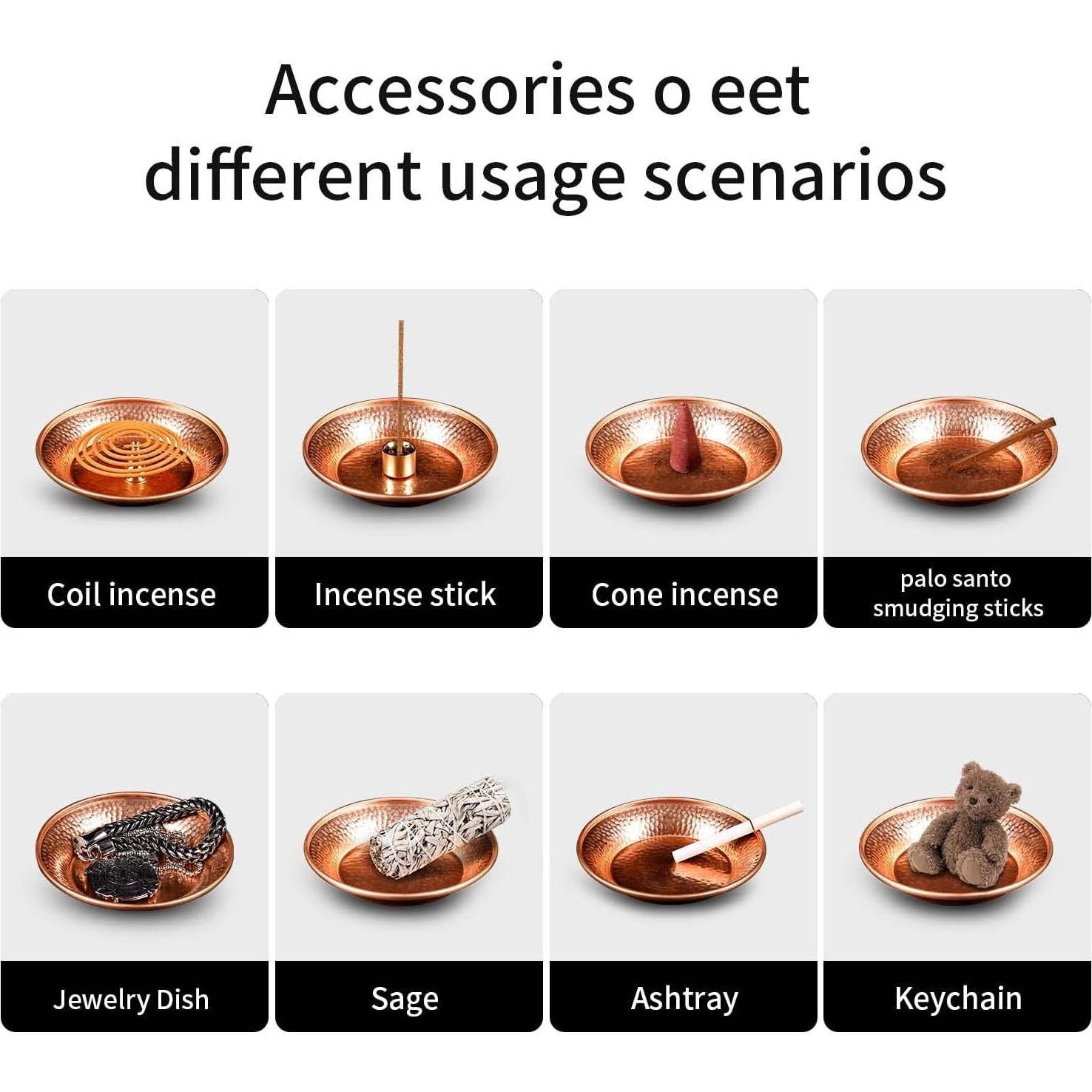 Juego de Soporte para Incienso Amitofo - Cuenco de Cobre Martillado