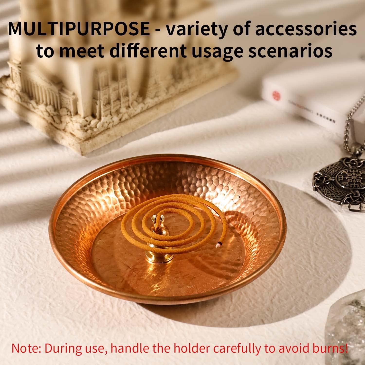 Juego de Soporte para Incienso Amitofo - Cuenco de Cobre Martillado