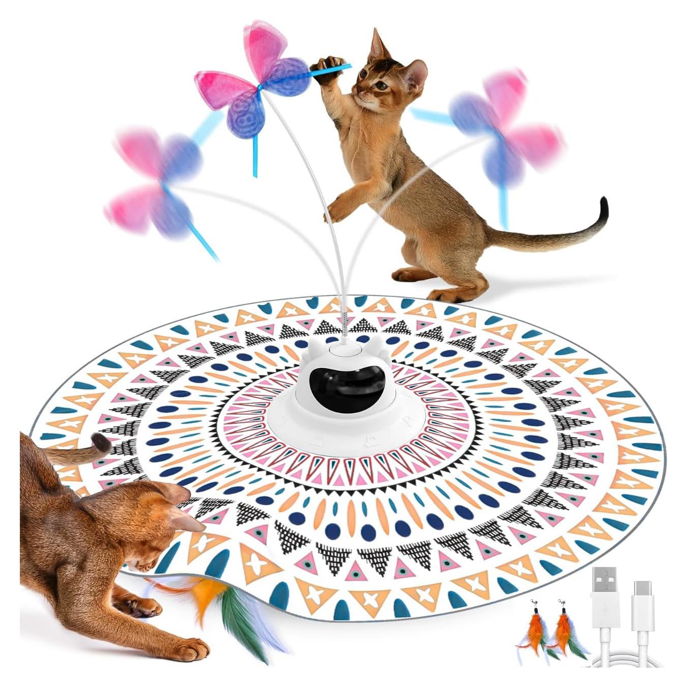 Juguete Interactivo para Gatos Xuyub 2-en-1 con Plumas y Mariposa