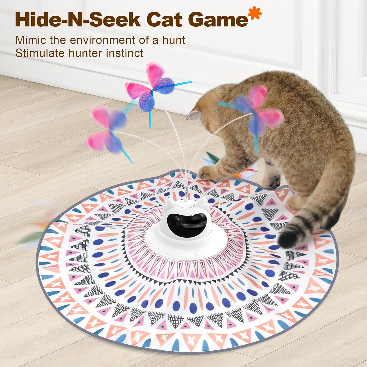 Juguete Interactivo para Gatos Xuyub 2-en-1 con Plumas y Mariposa