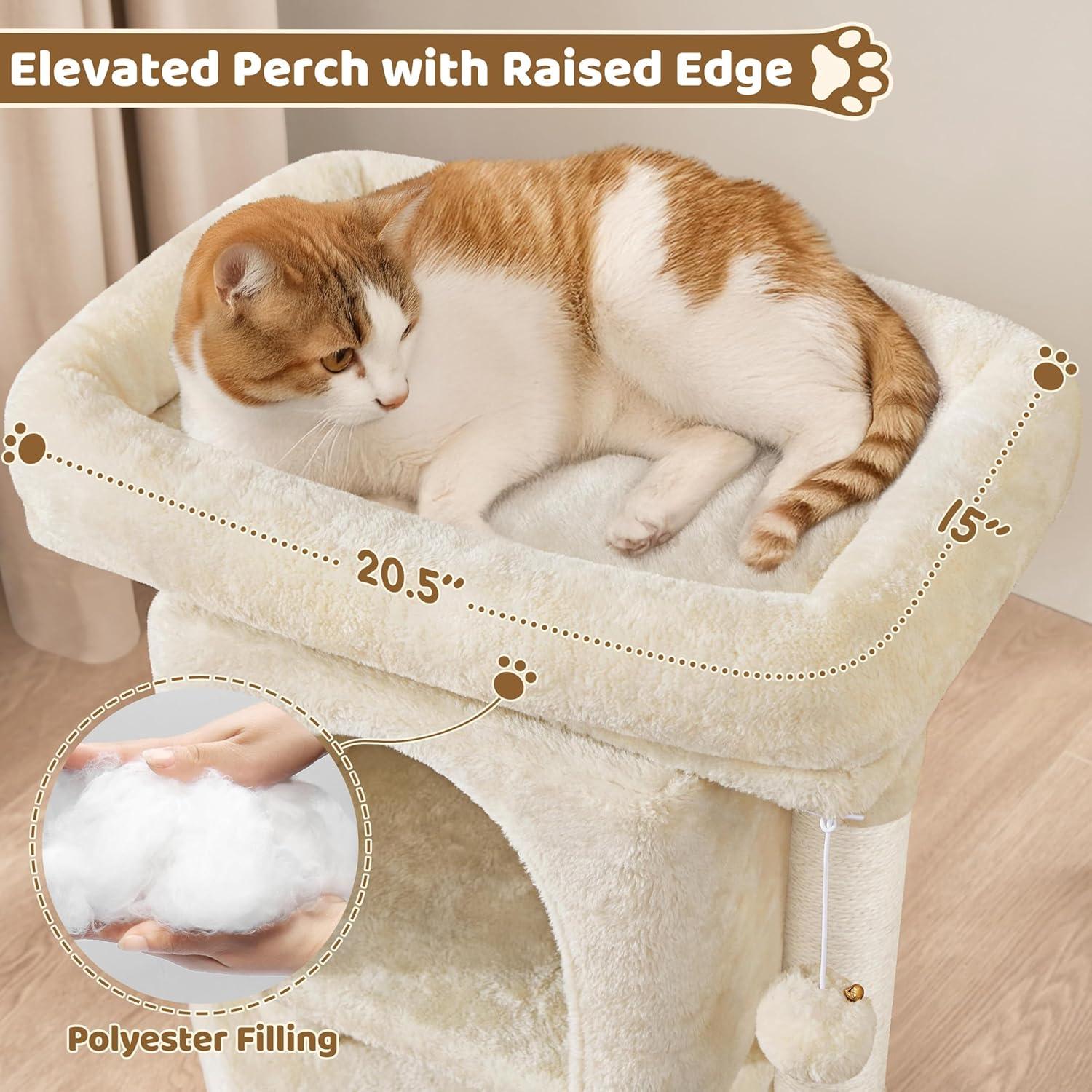 Torre para Gatos Yaheetech 60 cm con Rascador y Perchero Beige