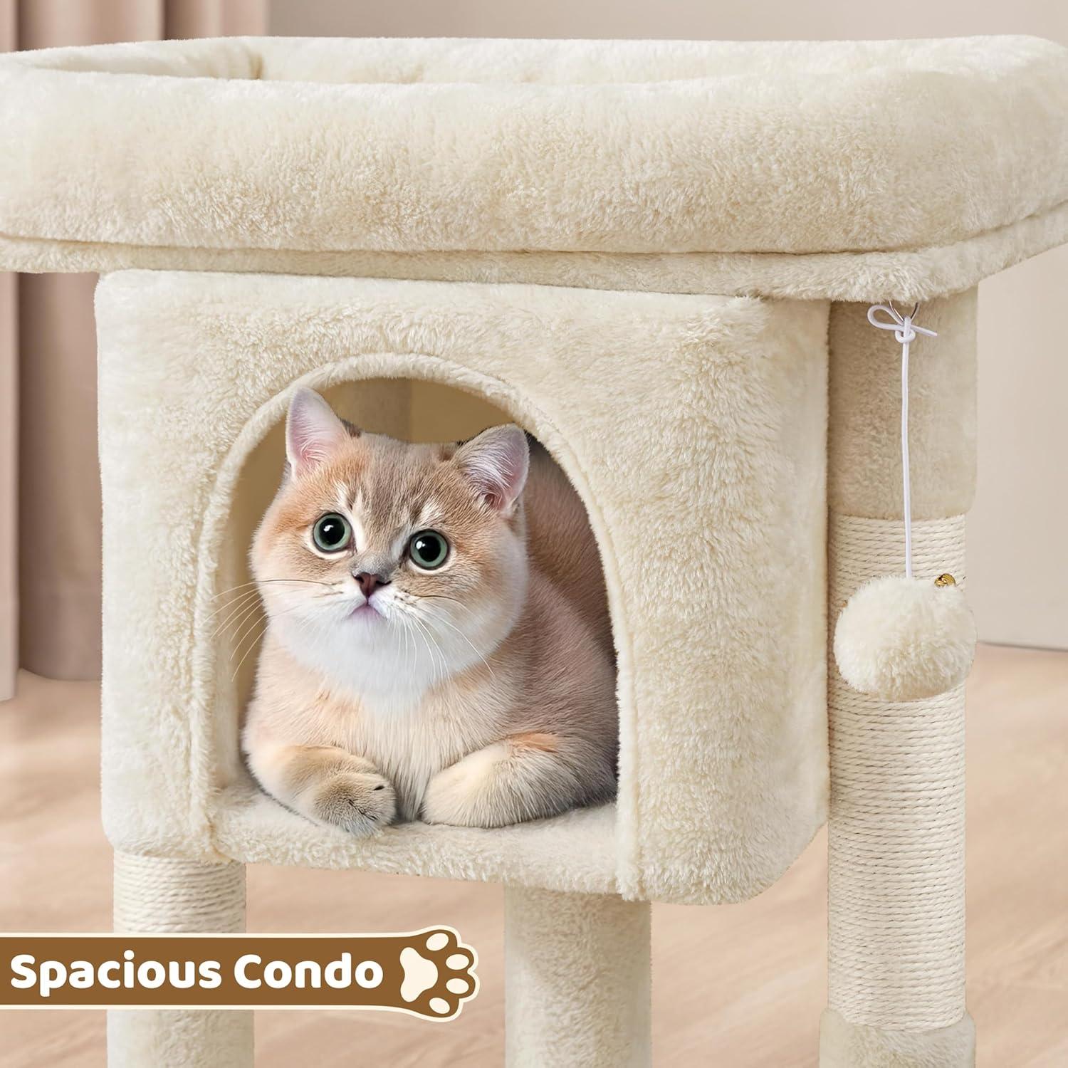 Torre para Gatos Yaheetech 60 cm con Rascador y Perchero Beige