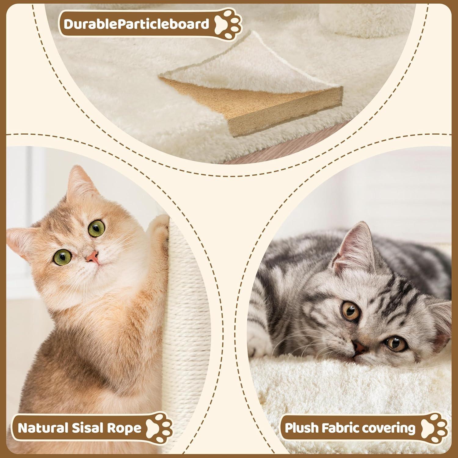 Torre para Gatos Yaheetech 60 cm con Rascador y Perchero Beige