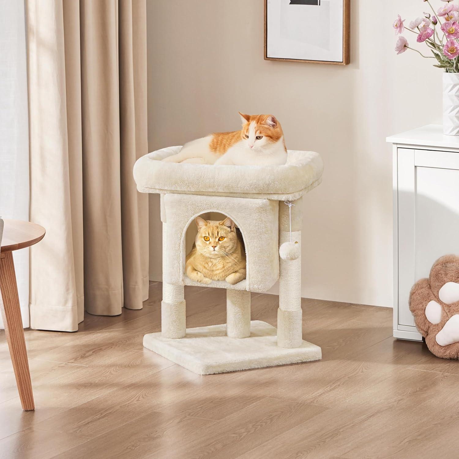 Torre para Gatos Yaheetech 60 cm con Rascador y Perchero Beige