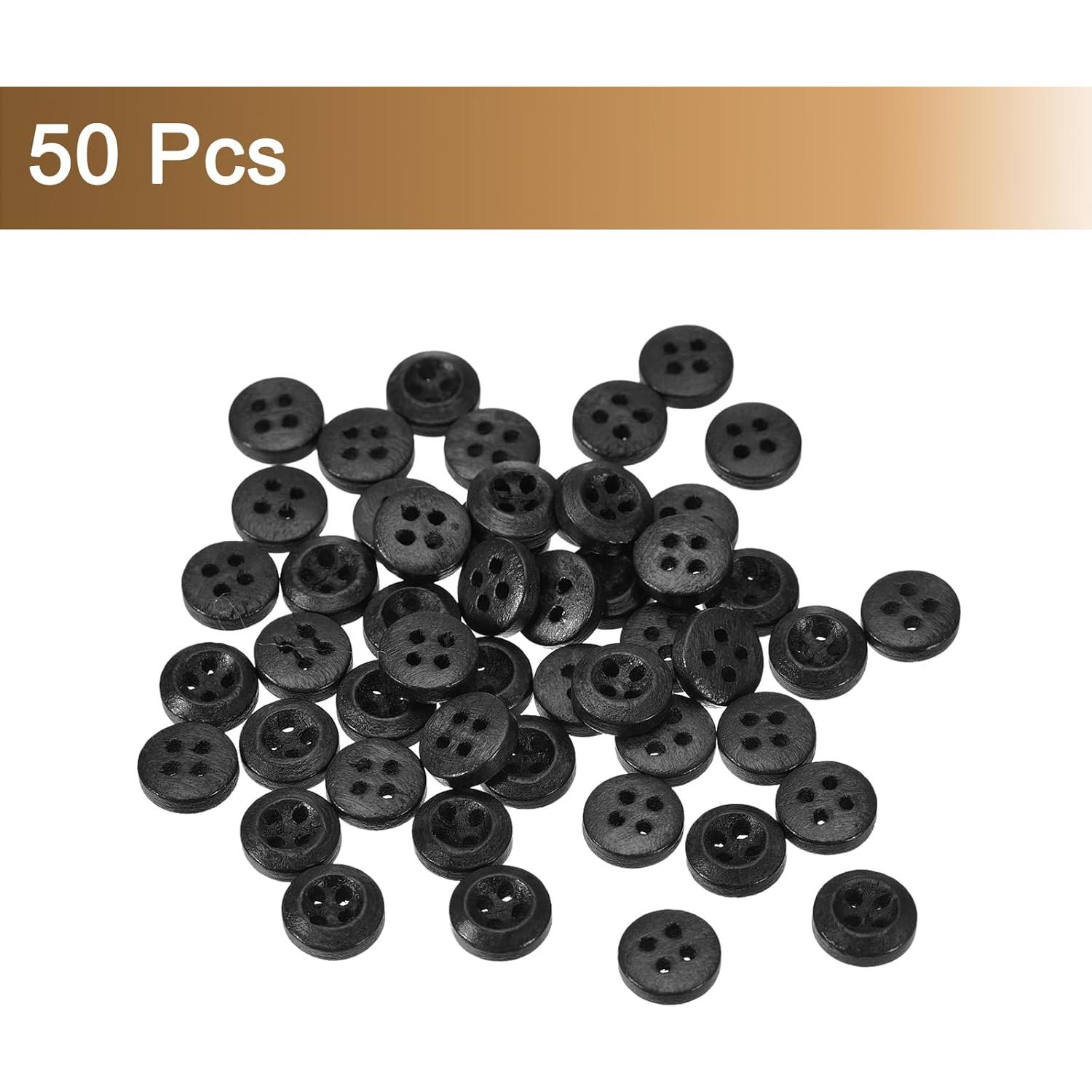 Botones de Madera uxcell 50 Pcs 9mm Redondos 4 Agujeros Negros